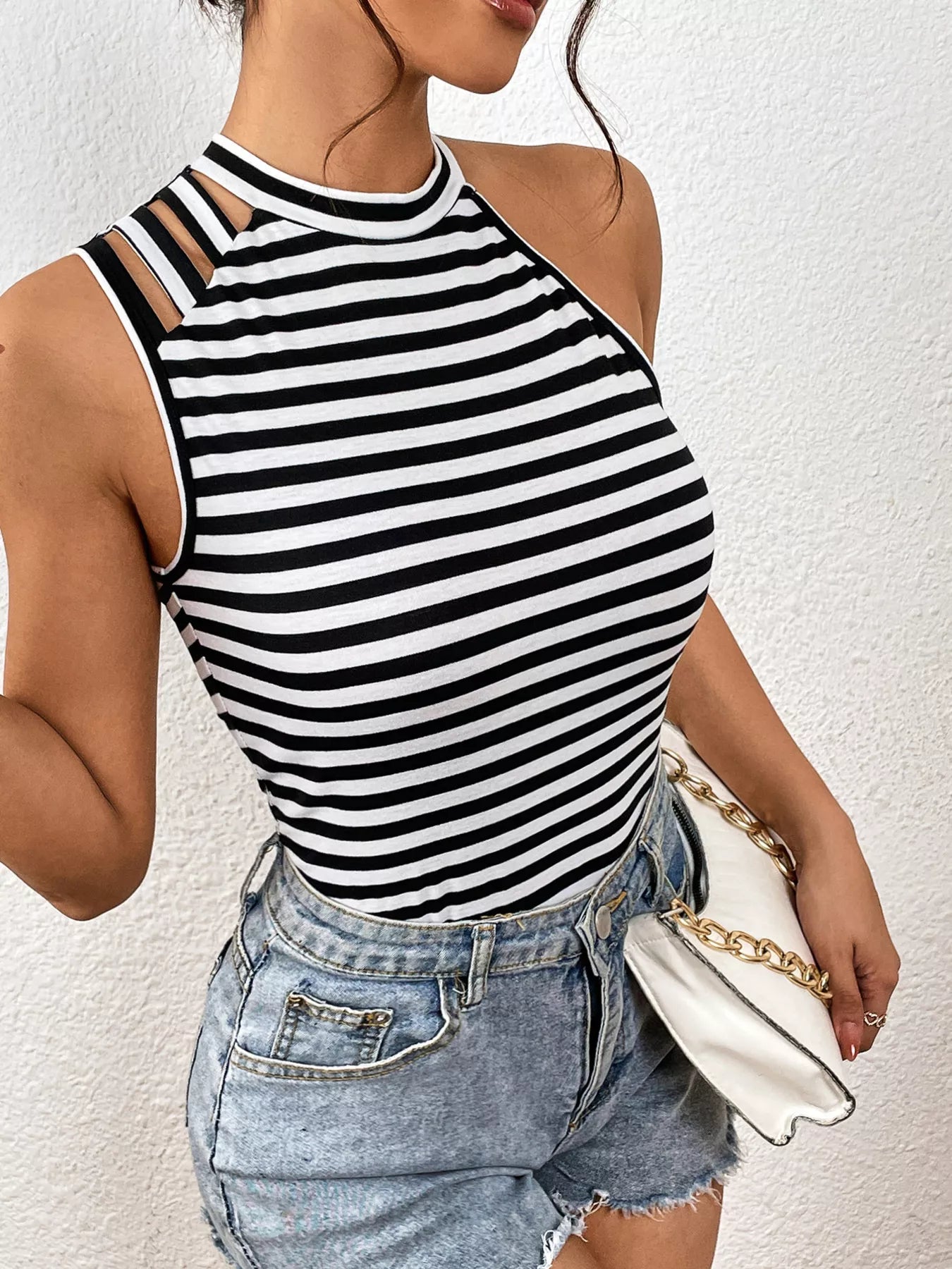 Striped Cutout Shoulder Cami Top - Be Bliss Boutique