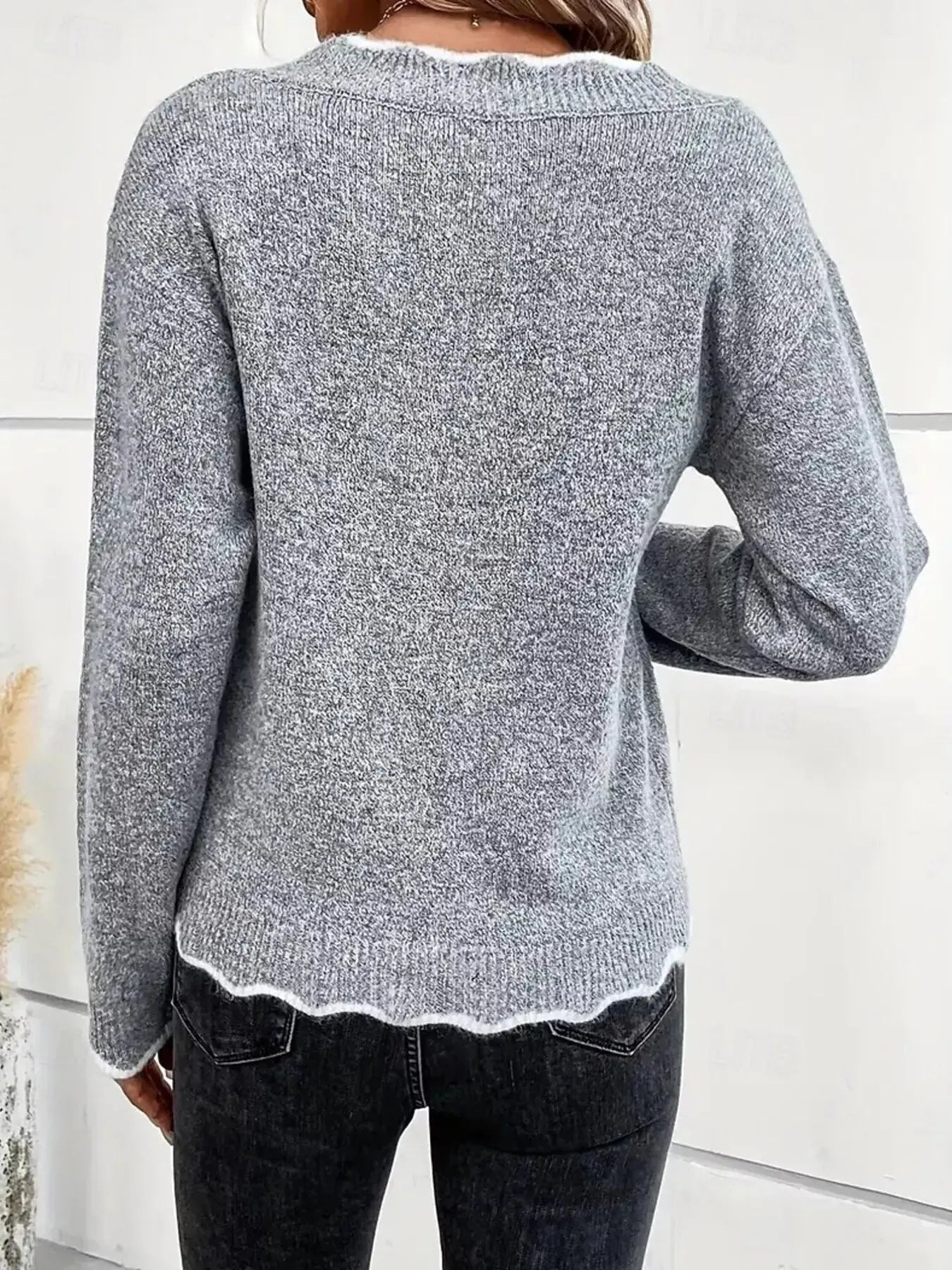 Scalloped Trim Plus Size V Neck Sweater - Be Bliss Boutique
