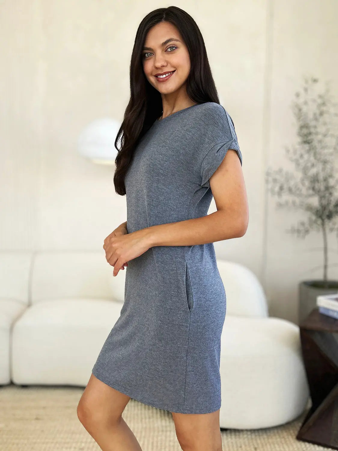 Basic Bae Full Size Round Neck Short Sleeve Dress with Pockets - Be Bliss Boutique
