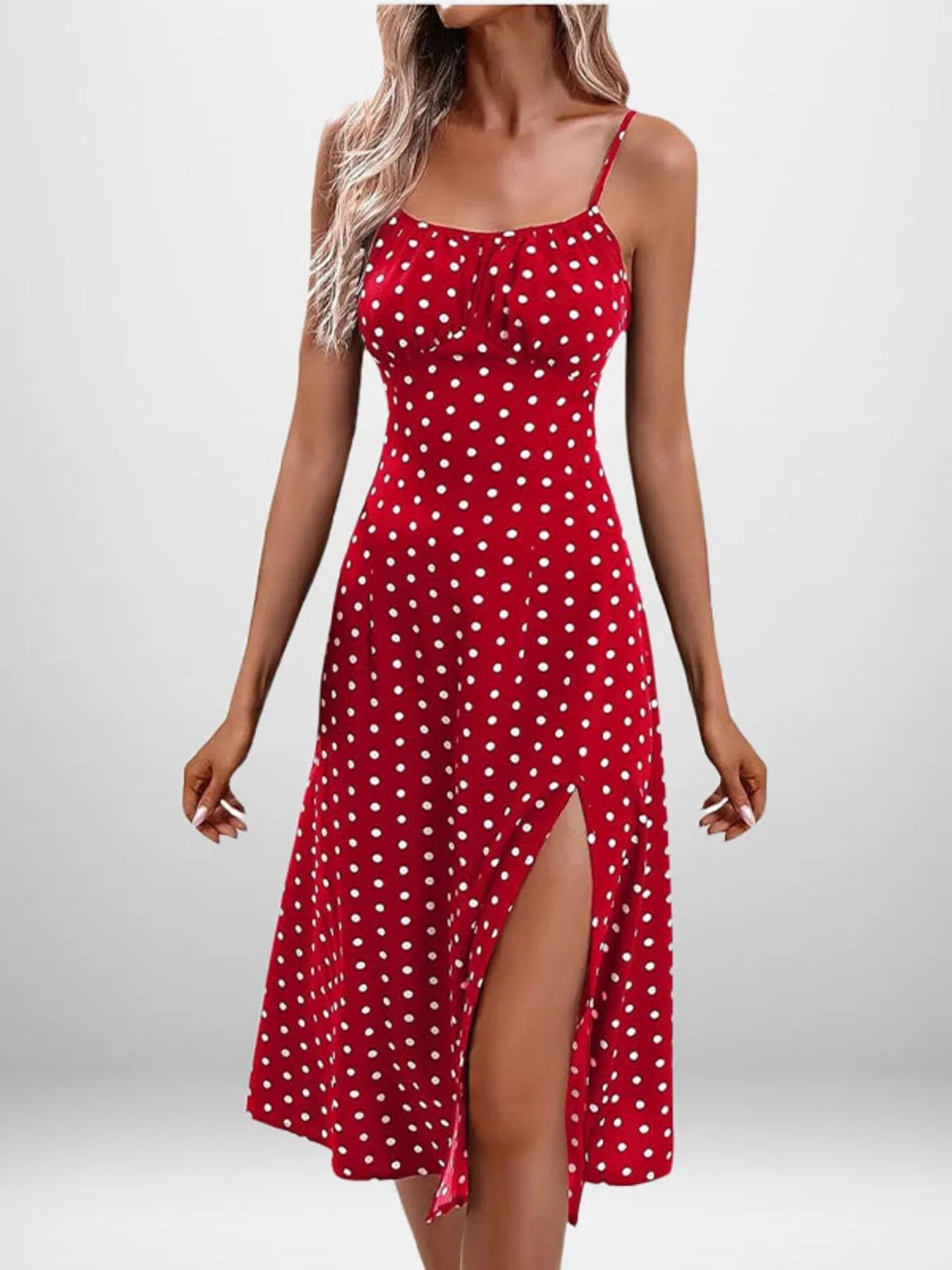 Full Size Slit Printed Cami Midi Dress - Be Bliss Boutique