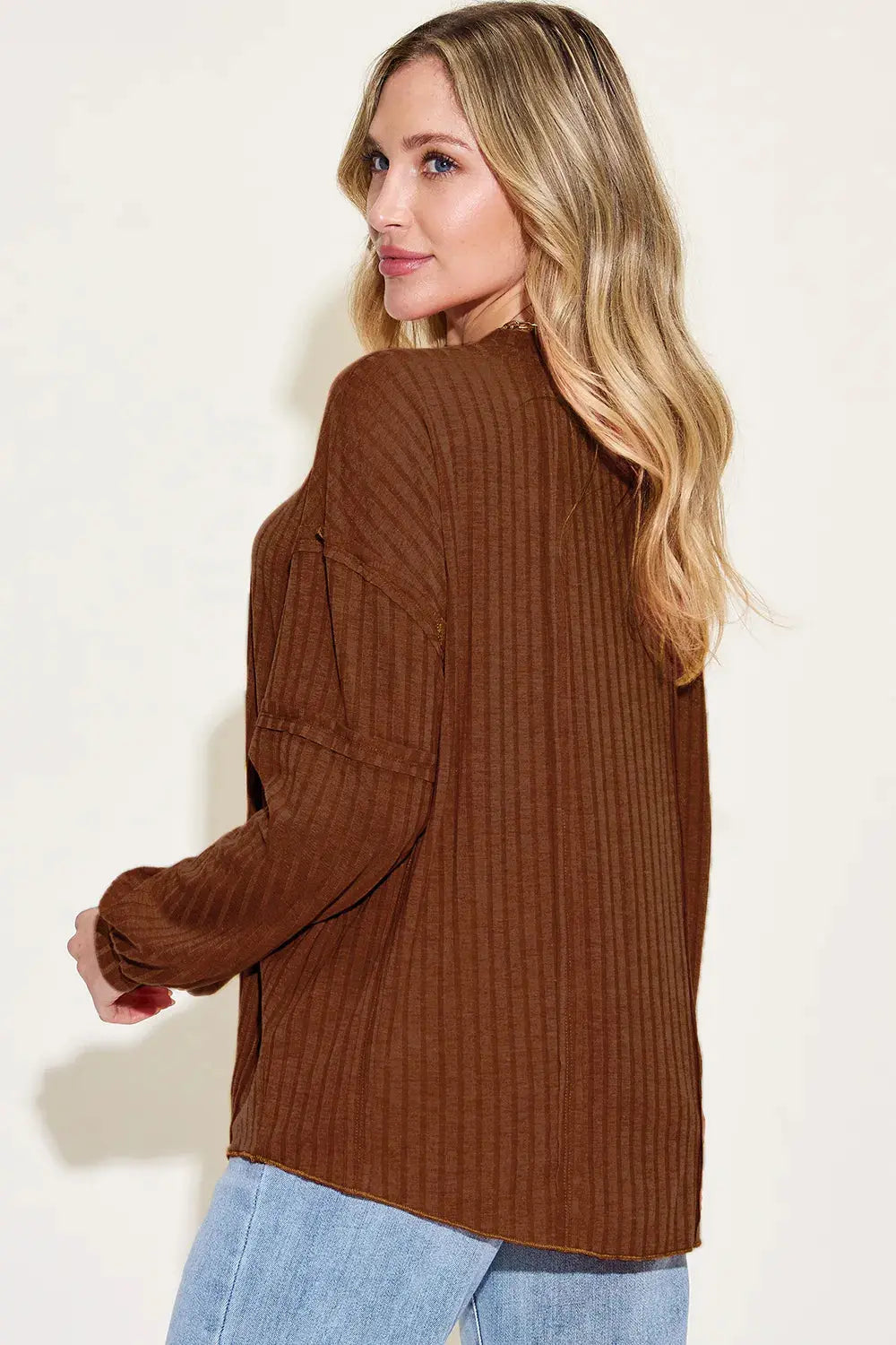 Basic Bae Full Size Round Neck Ribbed Long Sleeve T Shirt - Be Bliss Boutique