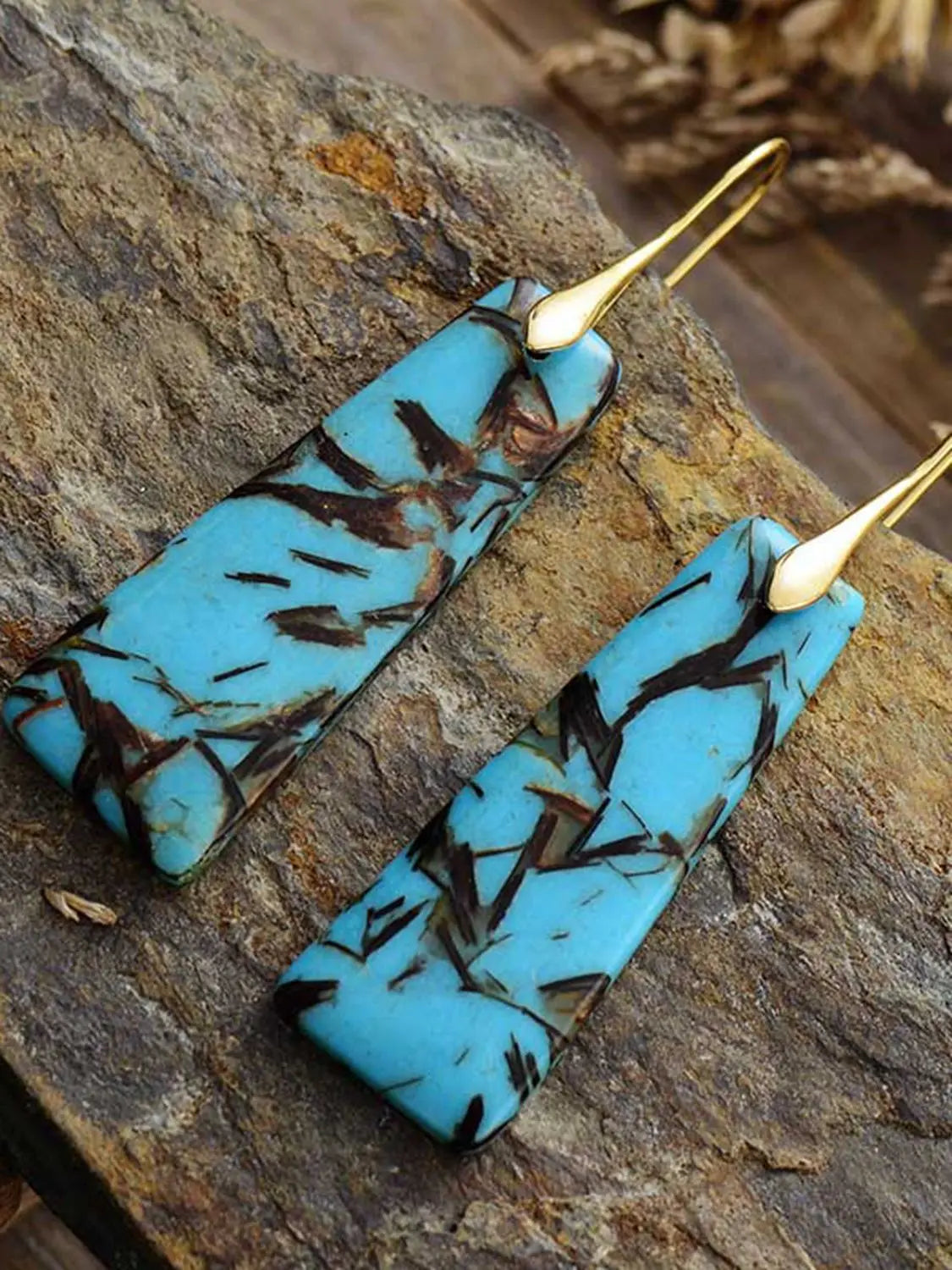 Geometric Imperial Jasper Dangle Earrings - Boho Gold Hooks - Be Bliss Boutique