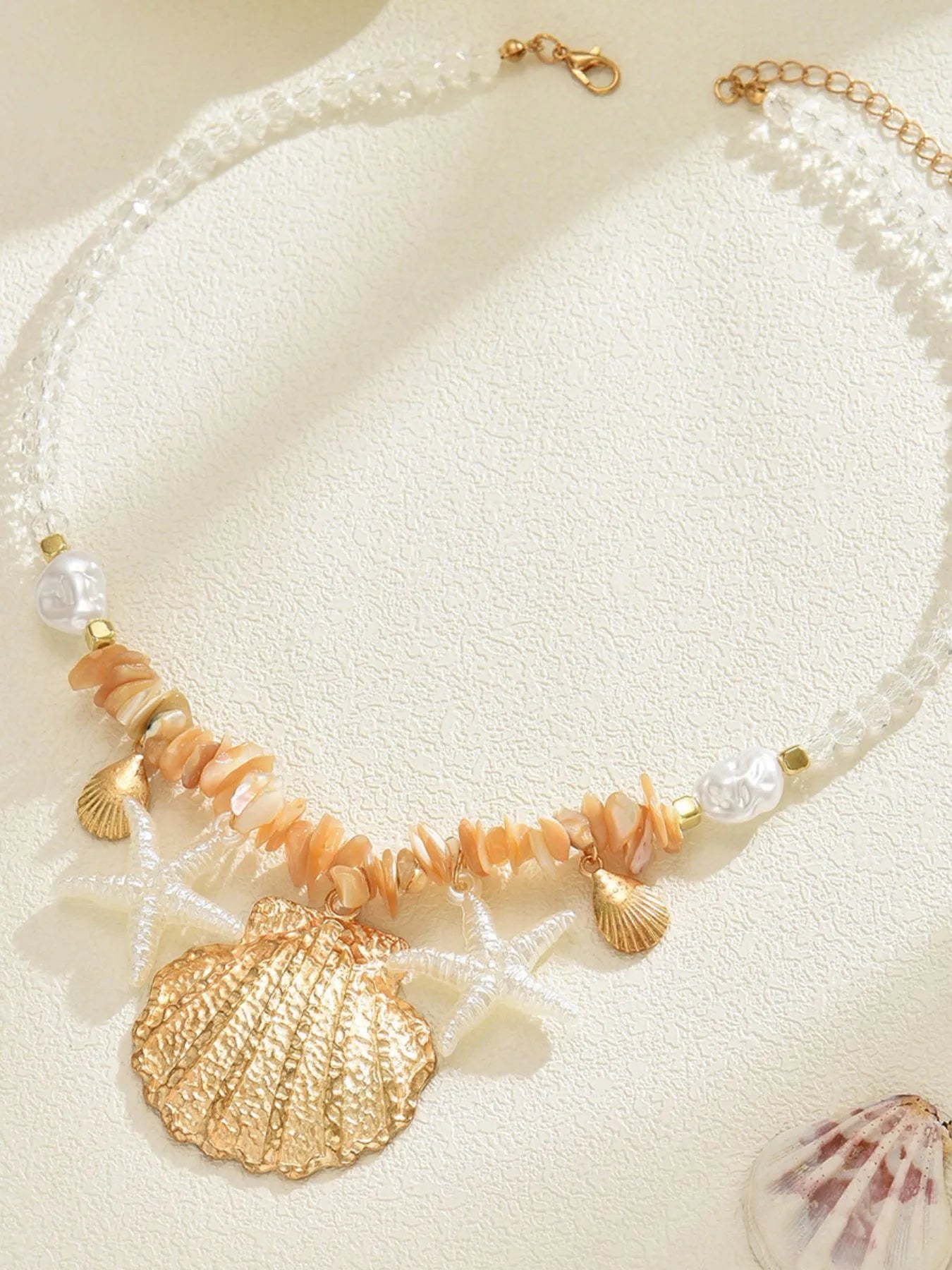 18K Gold-Plated Starfish & Shell Beaded Beach Necklace - Be Bliss Boutique
