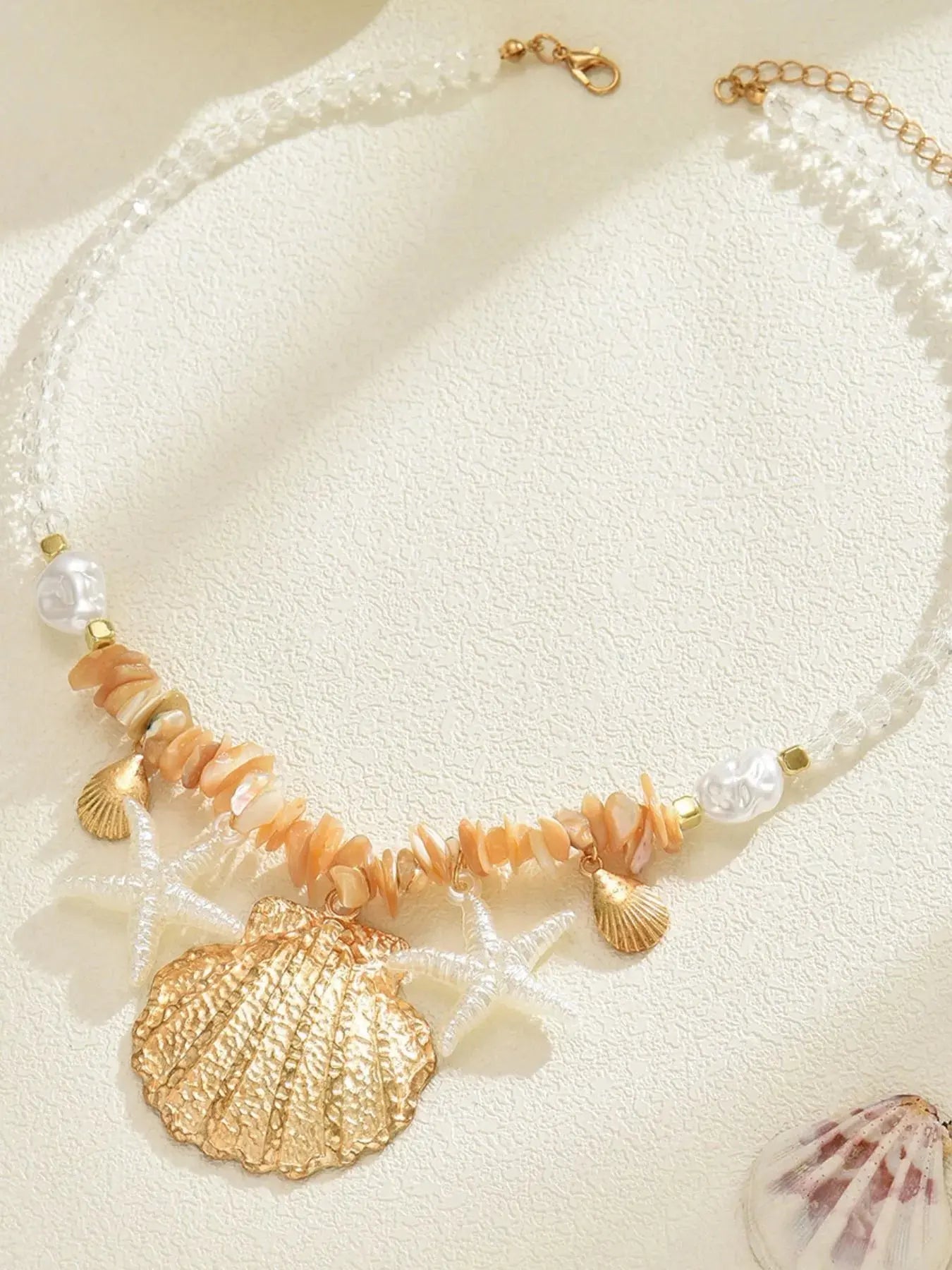 18K Gold-Plated Starfish & Shell Beaded Beach Necklace - Be Bliss Boutique