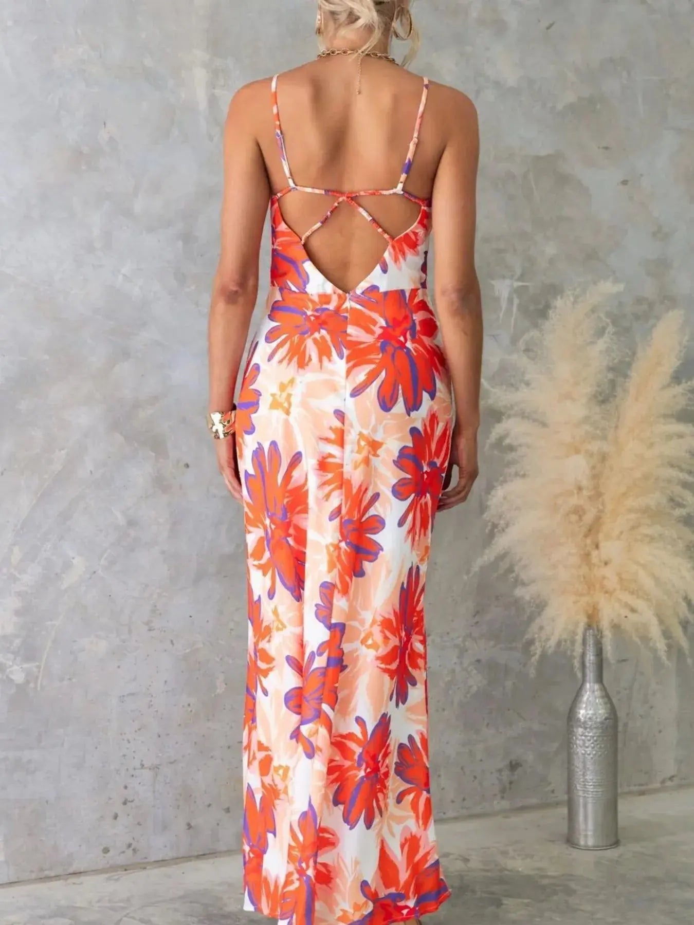 Printed Backless Sleeveless Maxi Dress - Be Bliss Boutique