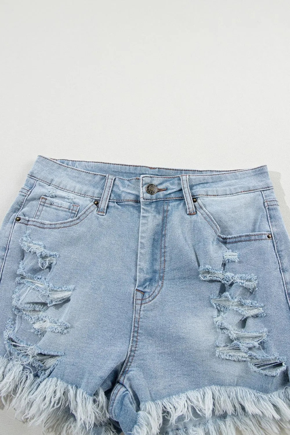 Distressed Raw Hem High Waist Denim Shorts - Be Bliss Boutique