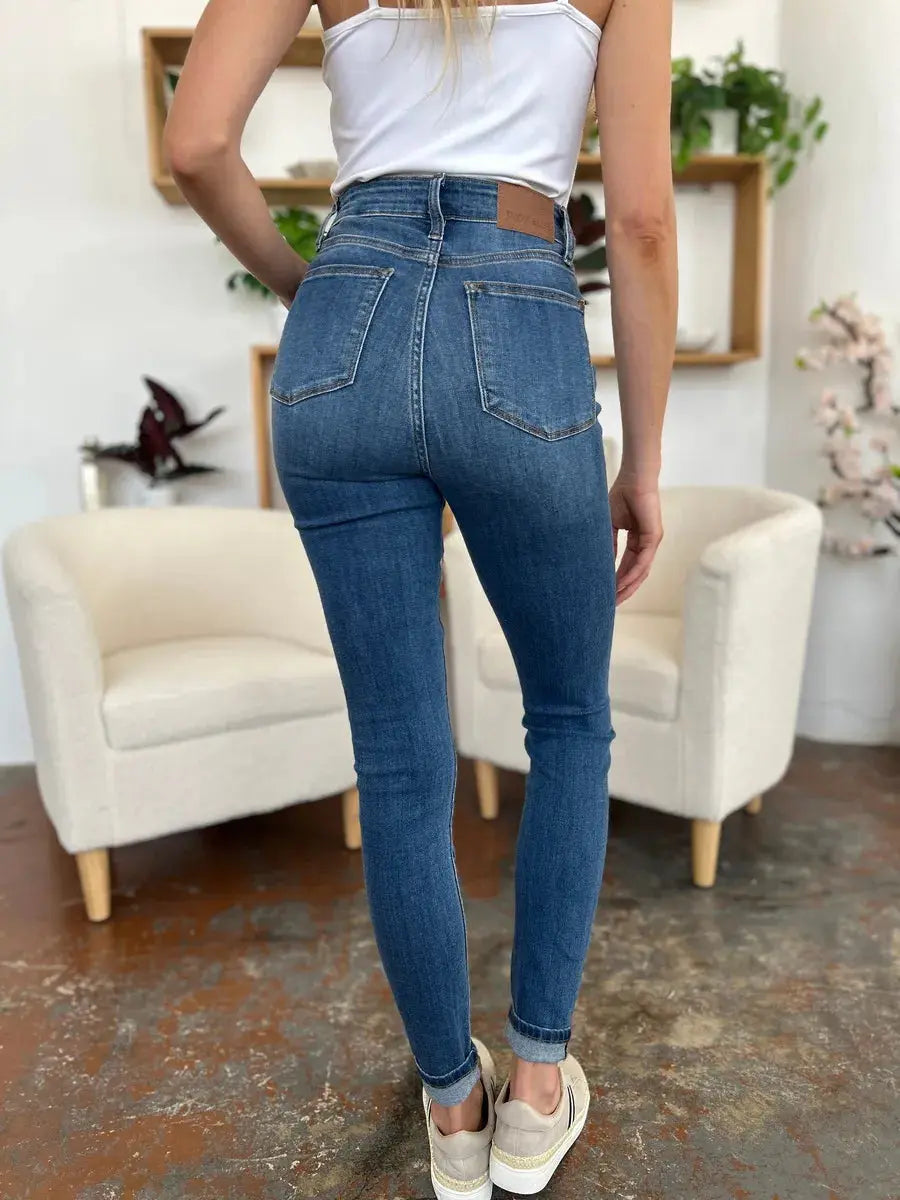 Full Size/Plus Size Cuffed Hem Skinny Judy Blue Jeans - Be Bliss Boutique