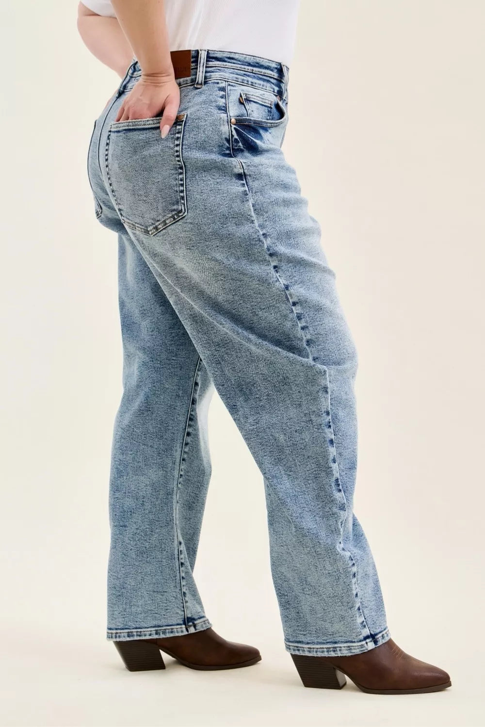 Judy Blue Full Size High Waist Marlow Arc Leg Jeans with Double Waistband - Be Bliss Boutique