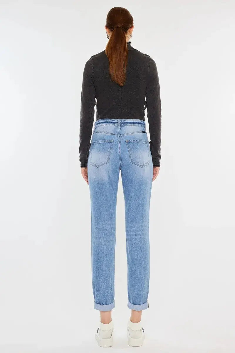 Kancan High Rise Distressed Mom Jeans - Be Bliss Boutique