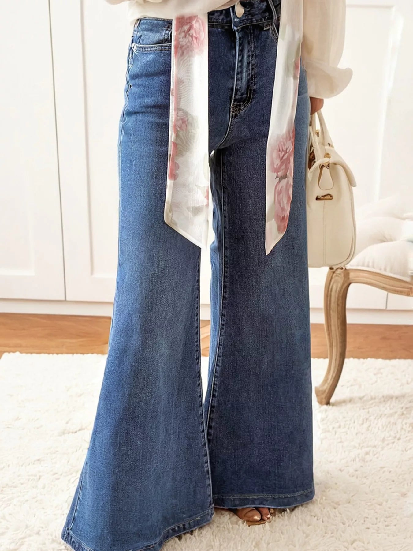 High Waist Button Zip Flare Leg Jeans - Be Bliss Boutique