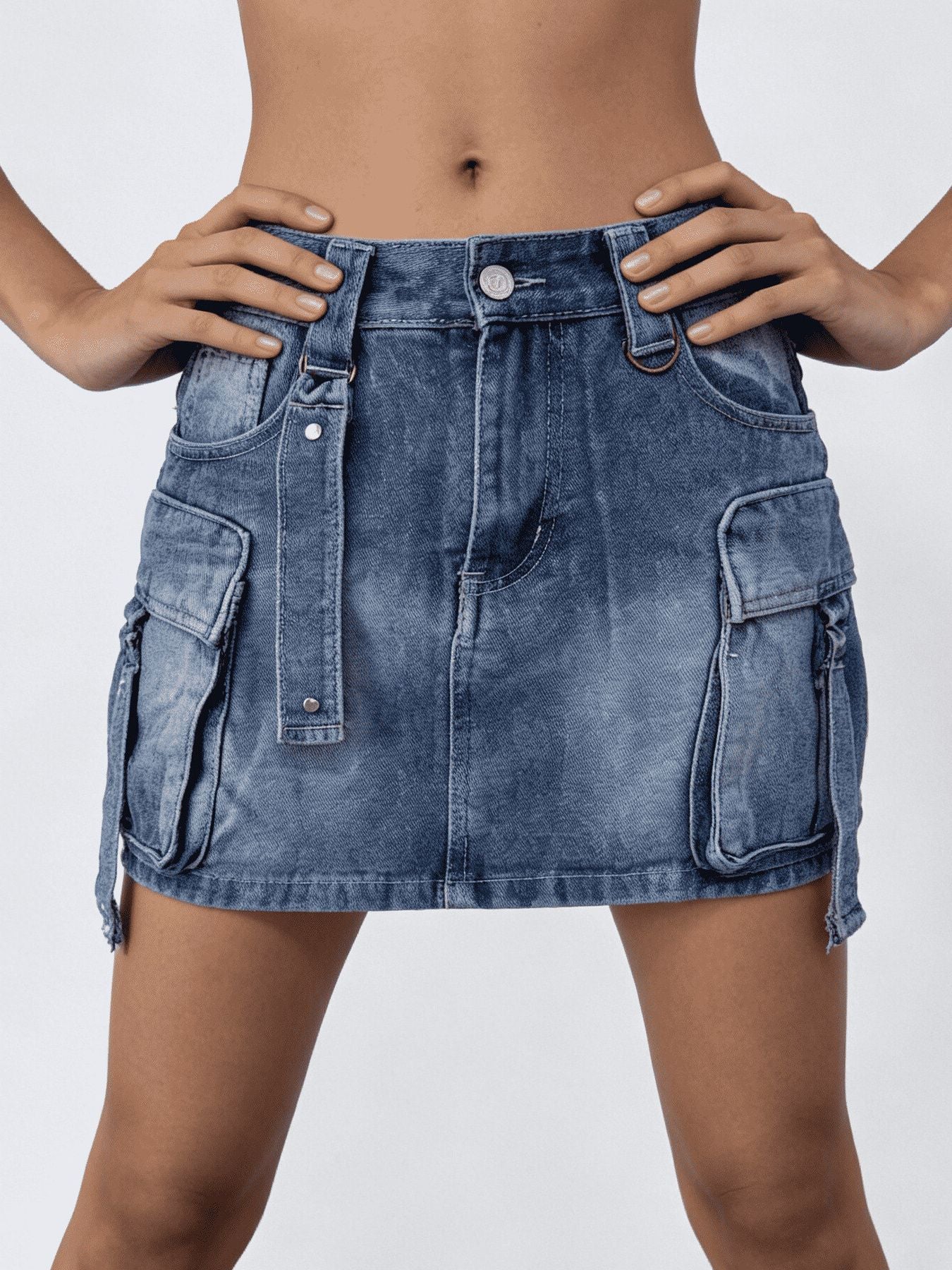 Washed Cargo Denim Skirt - Be Bliss Boutique
