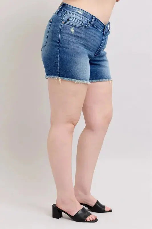 Judy Blue Jeans - Full Size V-Front Denim Shorts with Shield Pockets - Be Bliss Boutique