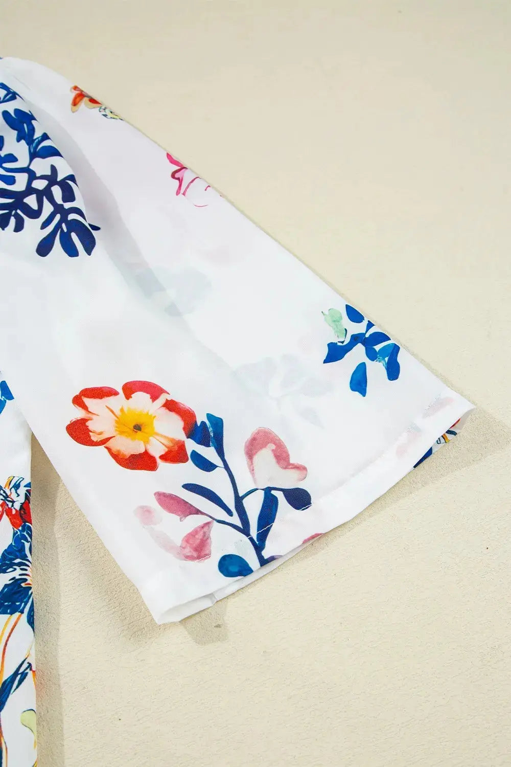 Bloom Printed 3/4 Sleeve Tie Neck Tassel Boho Blouse - Be Bliss Boutique