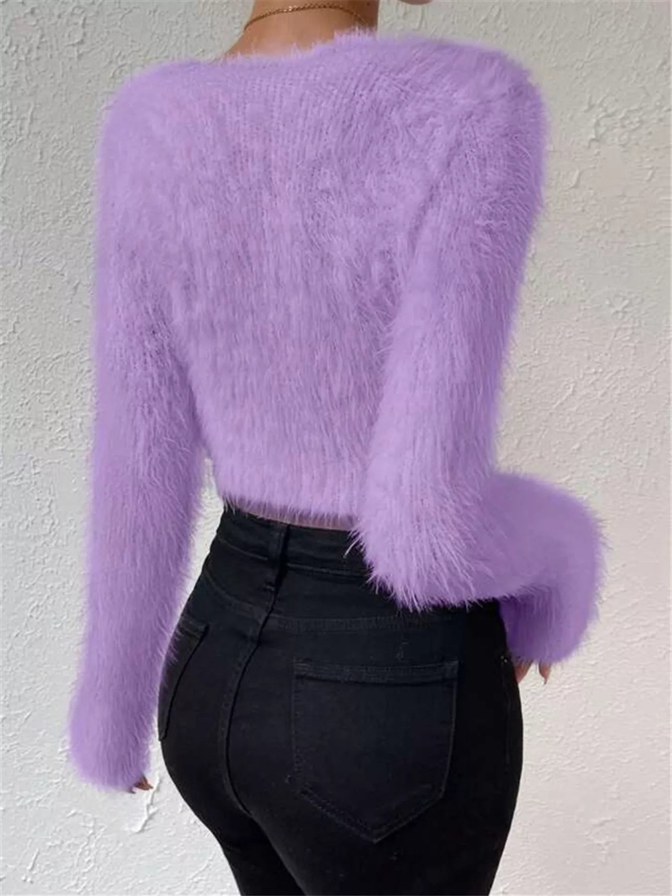 Fluffy Knit V Neck Sweater - Be Bliss Boutique