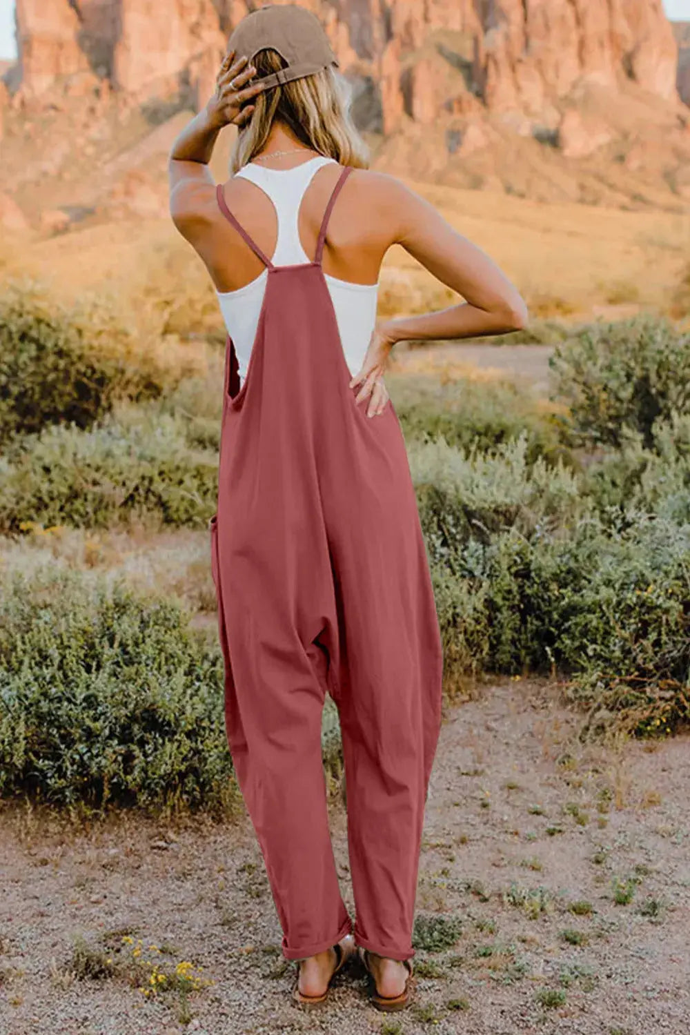 Double Take Full Size V-Neck Sleeveless Jumpsuit with Pockets - Be Bliss Boutique