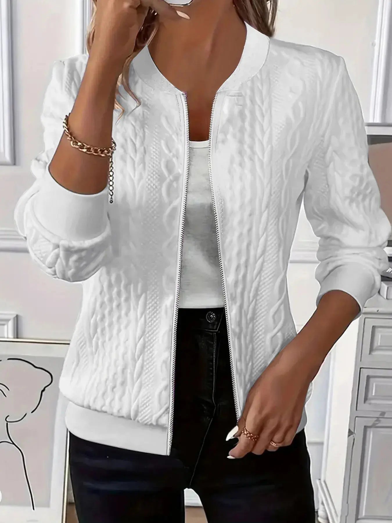 Texture Zip Up Long Sleeve Jacket - Be Bliss Boutique