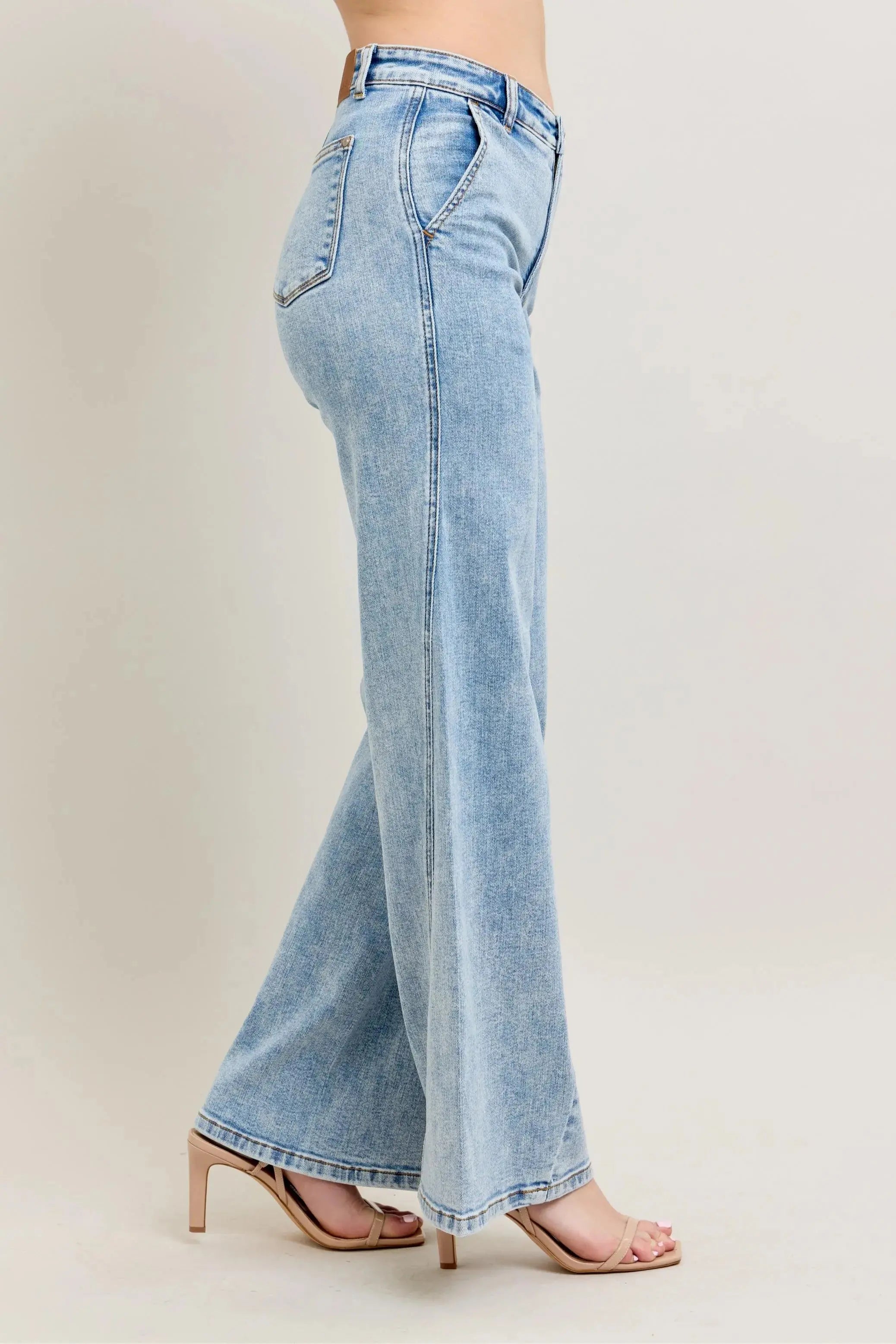 High Waist Skewed Inseam Wide Leg Judy Blue Jeans – Full & Plus Size - Be Bliss Boutique