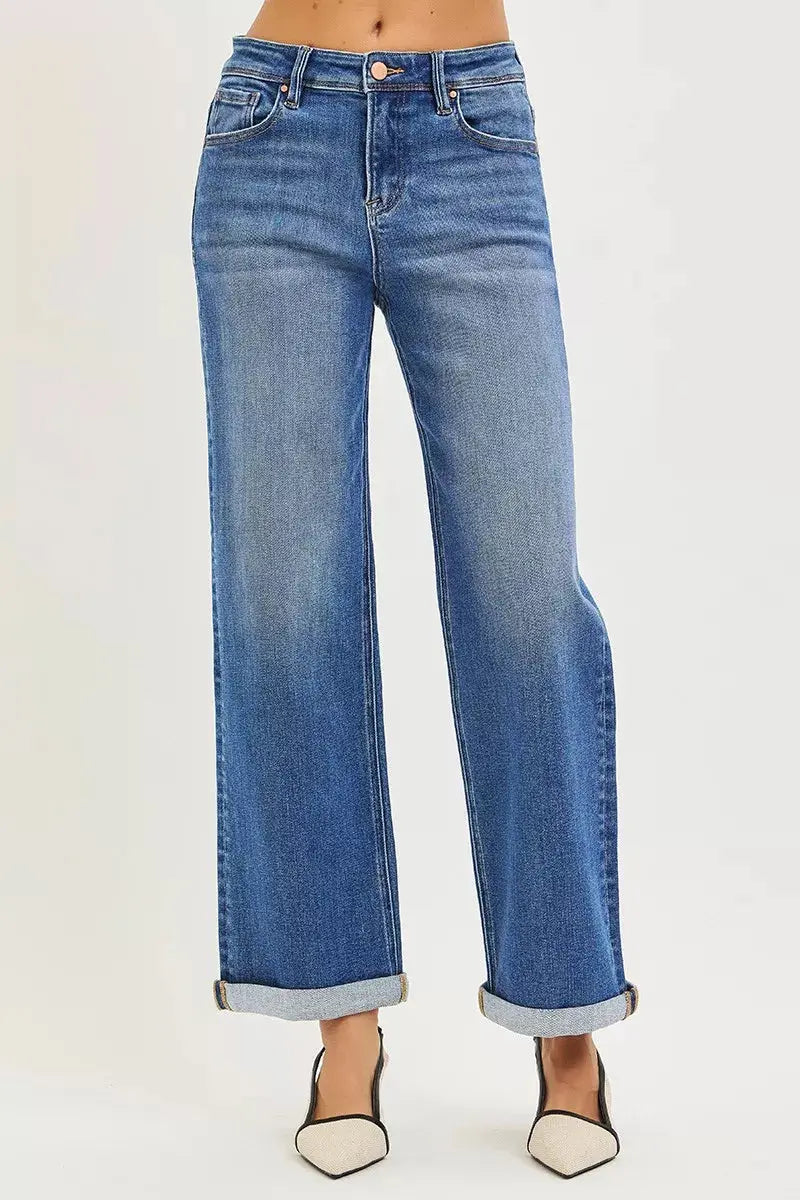 RISEN Jeans - Plus Size High Rise Relaxed Fit Ankle Straight Cuff Jeans - Be Bliss Boutique