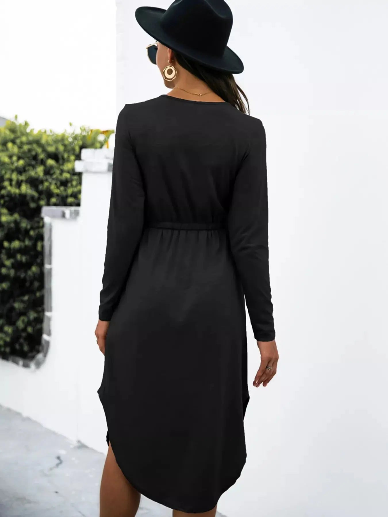 Drawstring Waist Long Sleeve Casual Dress - Be Bliss Boutique