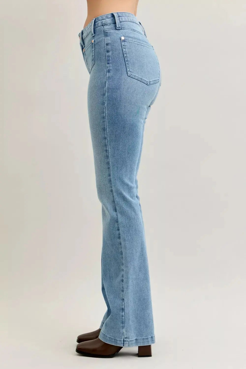 Judy Blue Jeans - Full Size Mid Rise Bootcut Jeans with Contrast Wash & Front Patch Pockets - Be Bliss Boutique