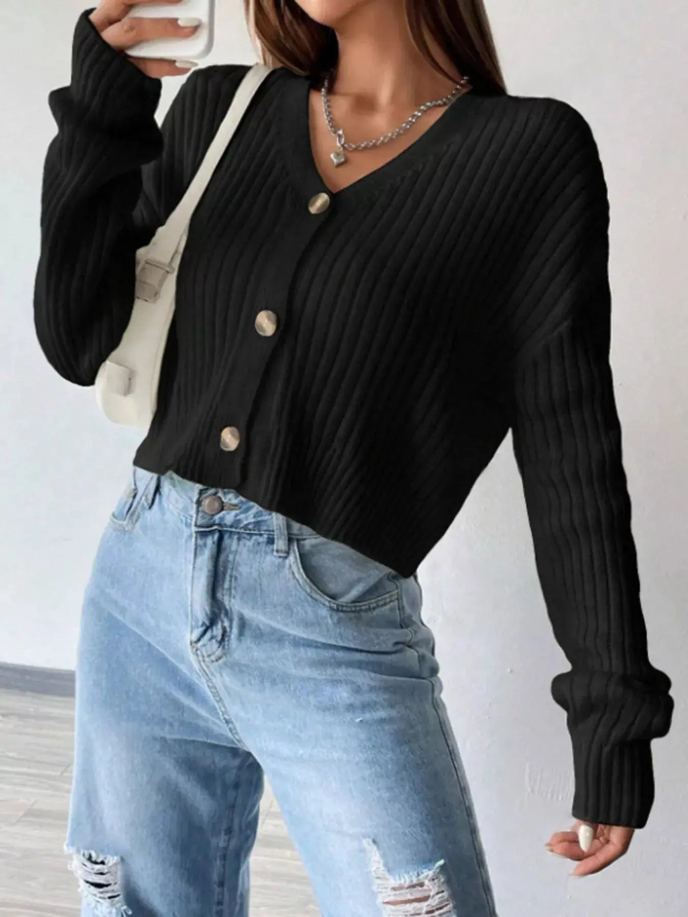 V Neck Button Up Cardigan - Be Bliss Boutique