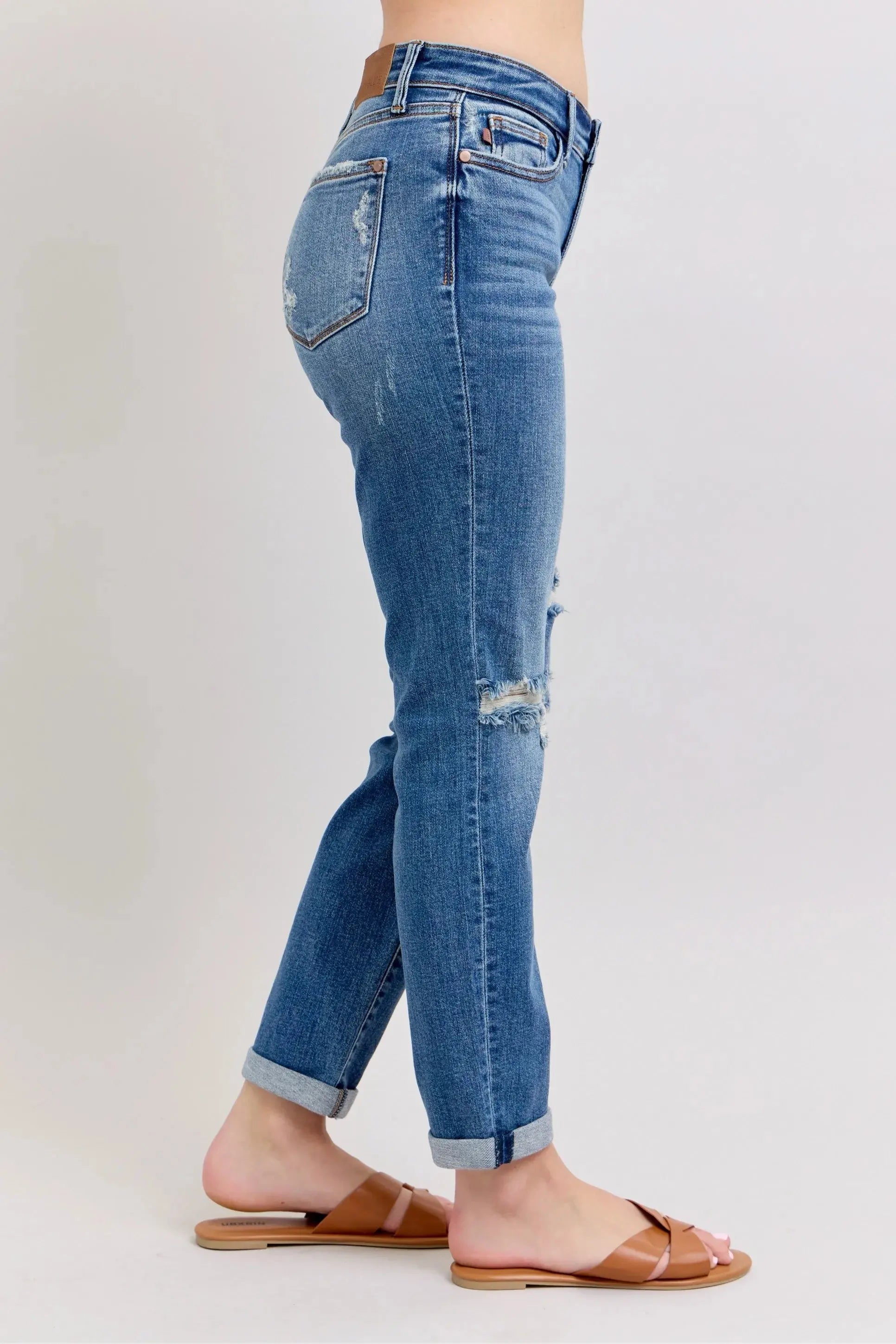 Full Size Mr Vintage Wash Boyfriend Fit w/ Destroy Judy Blue Jeans - Be Bliss Boutique
