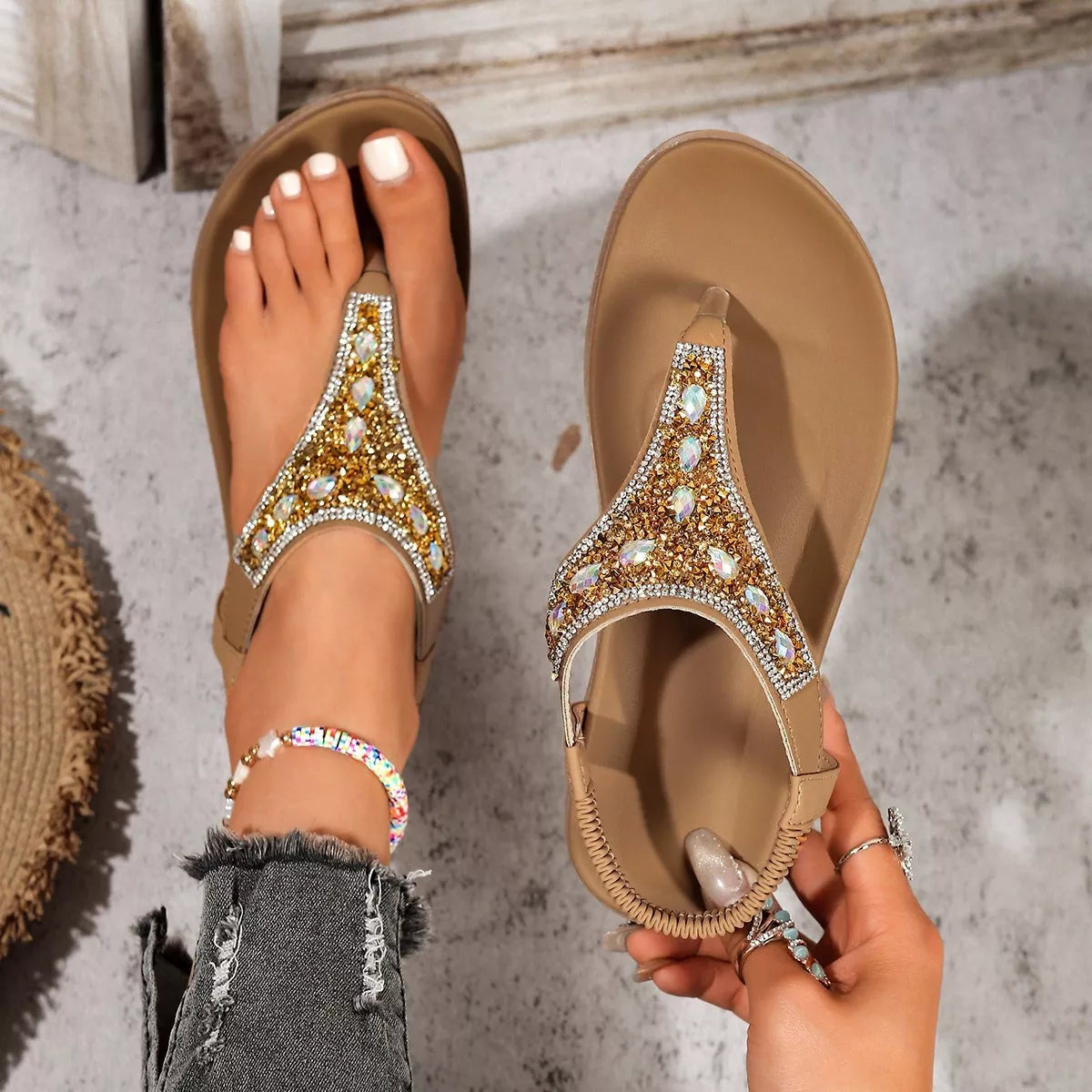 Toe Post Rhinestone Sandals - Be Bliss Boutique