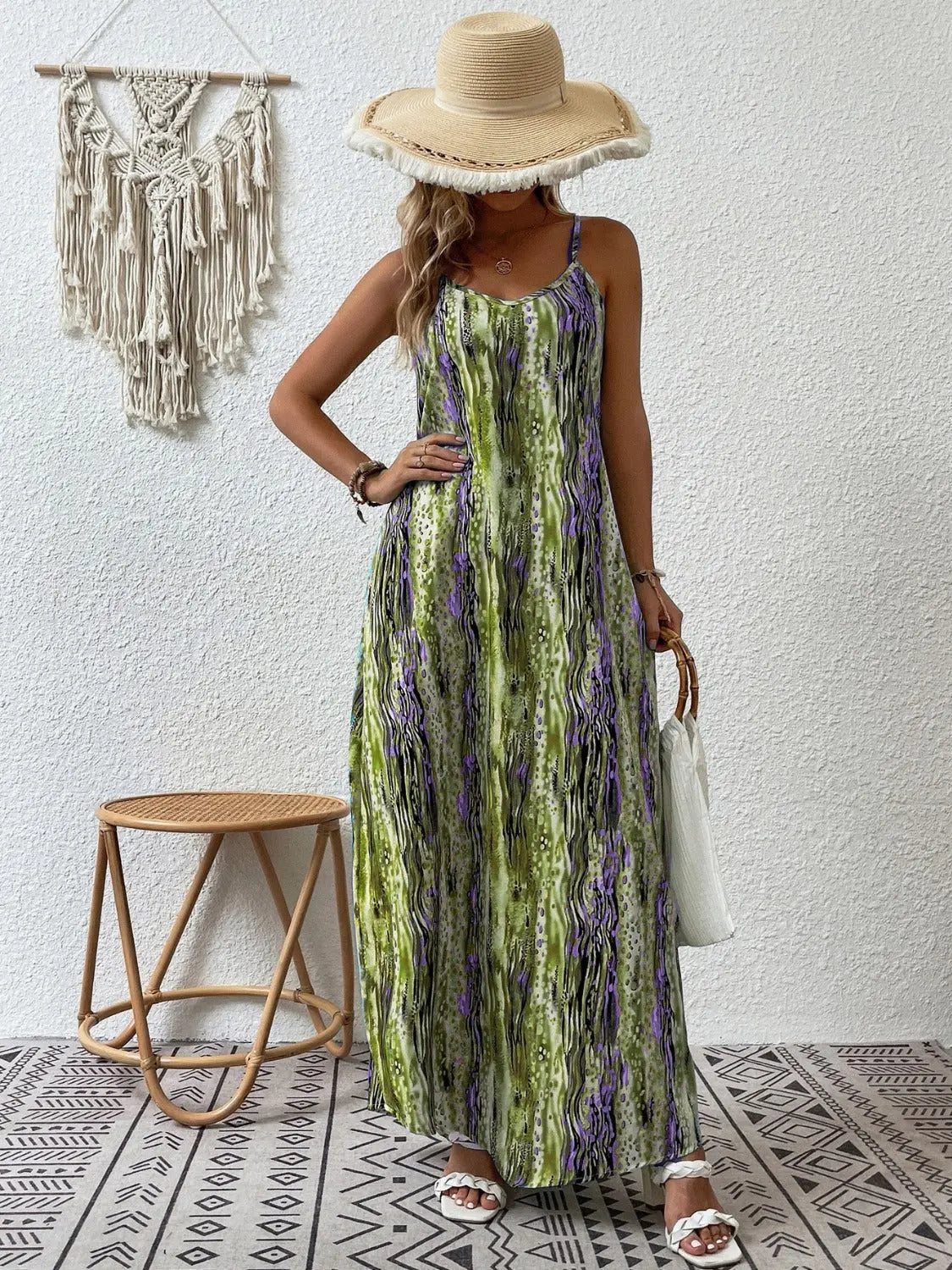 Full Size Printed Scoop Neck Maxi Cami Dress - Be Bliss Boutique