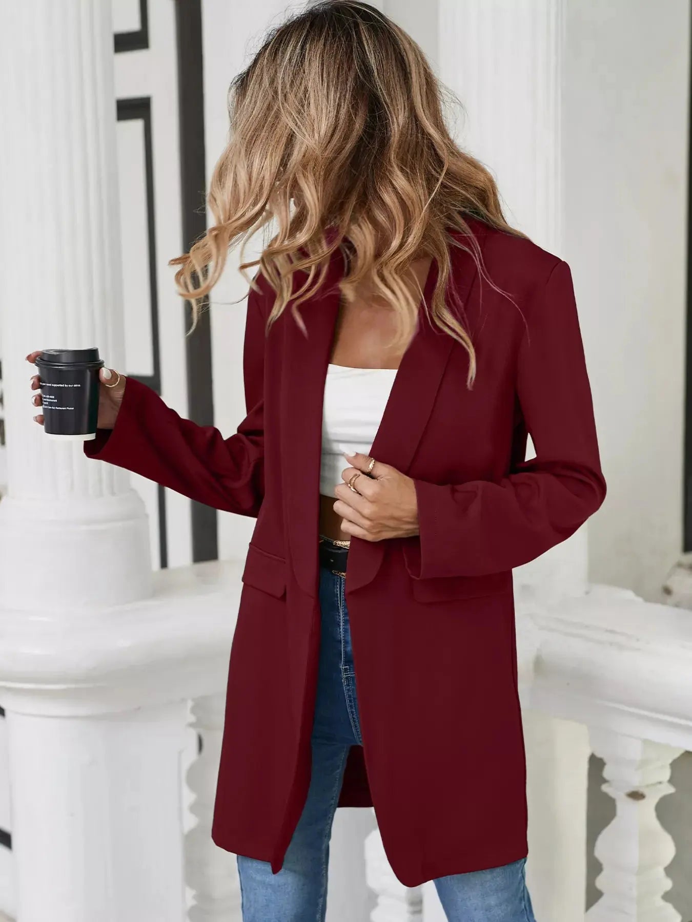 Lapel Collar Long Sleeve Blazer - Be Bliss Boutique