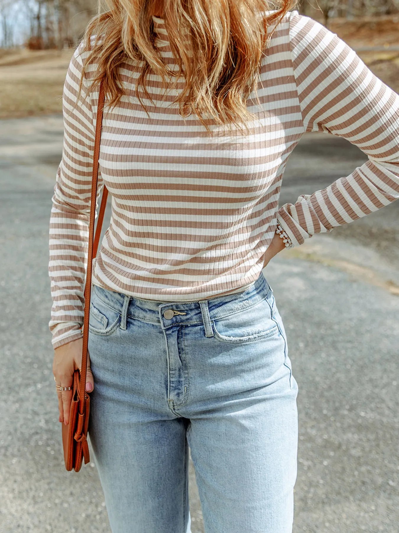 Striped Textured Knit Long Sleeve Tee - Be Bliss Boutique