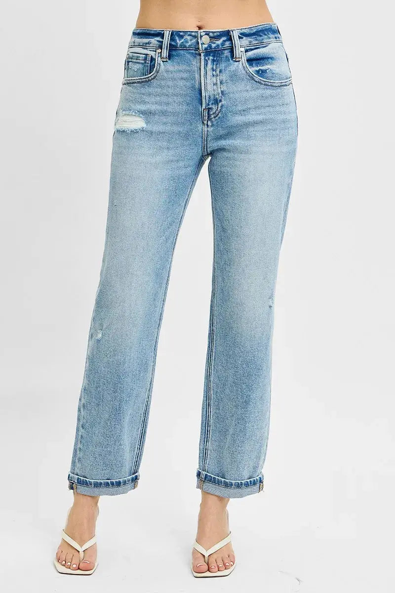 Full Size High Rise Ankle Boyfriend Distressed RISEN Jeans - Be Bliss Boutique