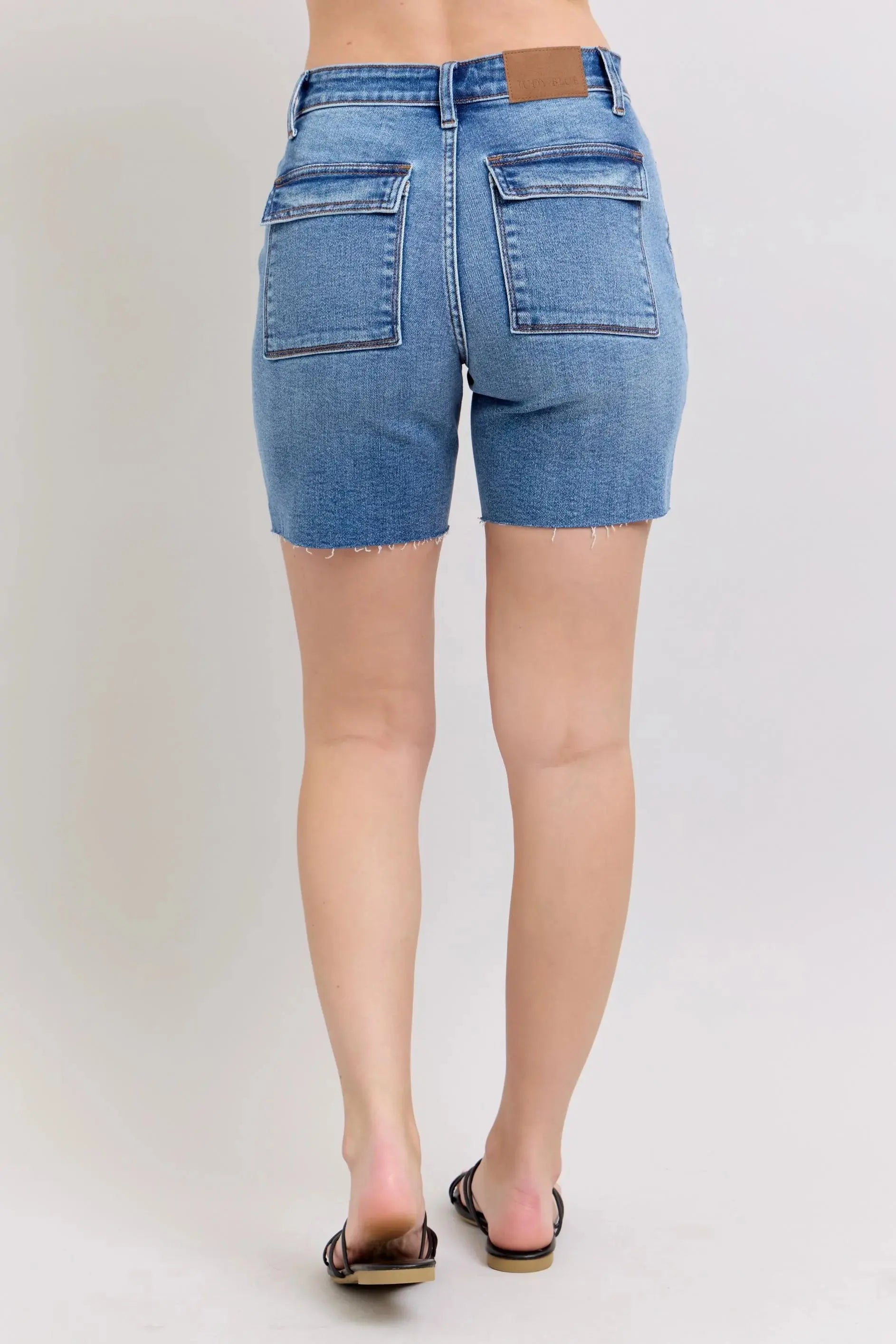 Judy Blue Jeans - Full Size Mid Rise Bermuda Denim Shorts w/ Back Flap Pockets - Be Bliss Boutique