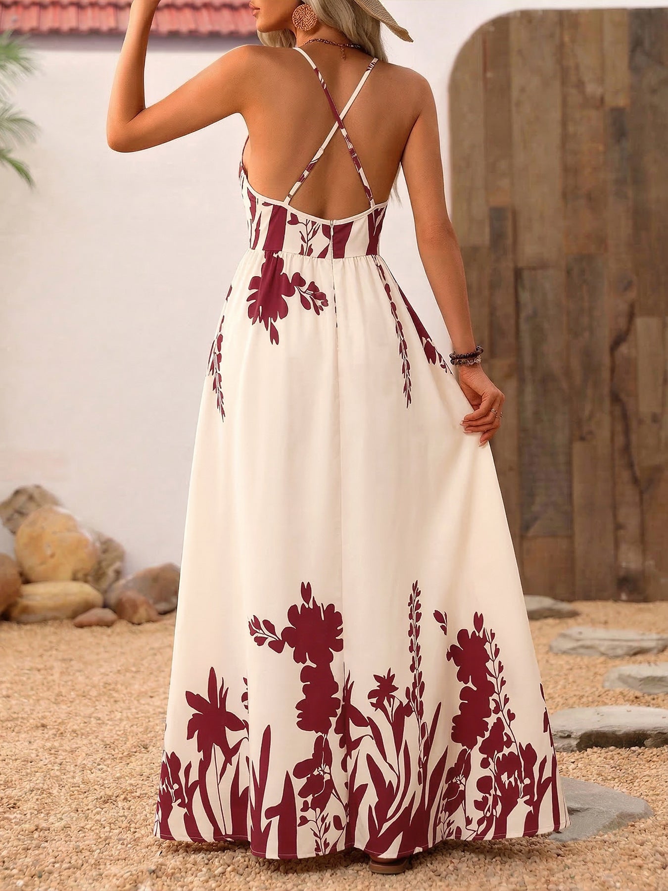 Deep V Neck Spaghetti Strap Maxi Dress - Be Bliss Boutique