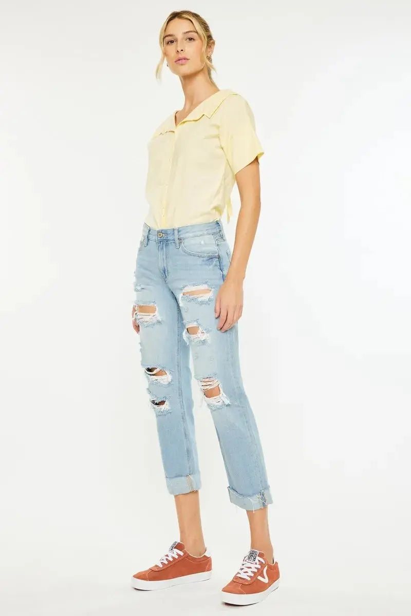 Mid Rise Distressed Kancan Boyfriend Jeans - Be Bliss Boutique