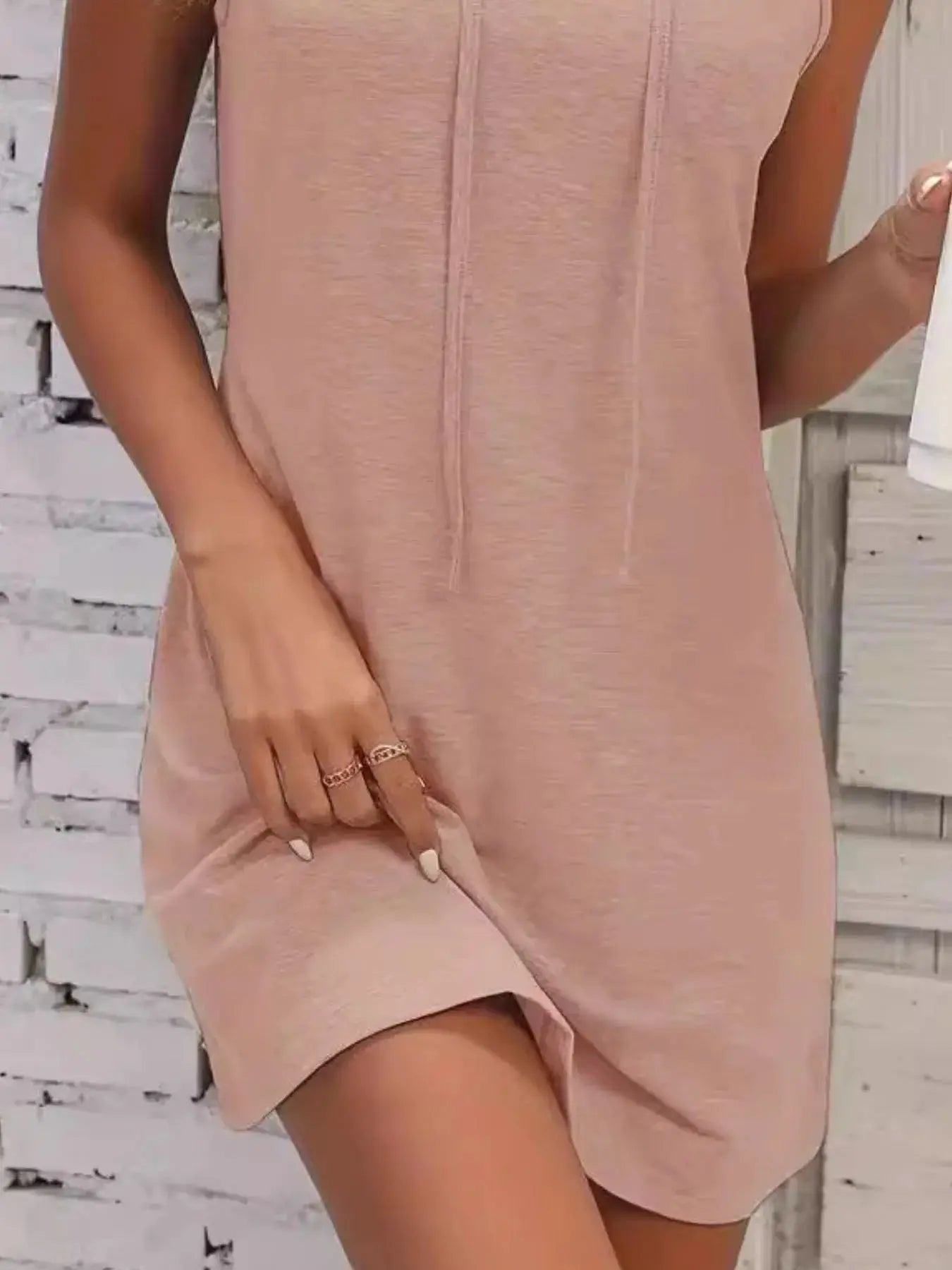 Full Size Drawstring Casual Sleeveless Hooded Mini Dress - Be Bliss Boutique