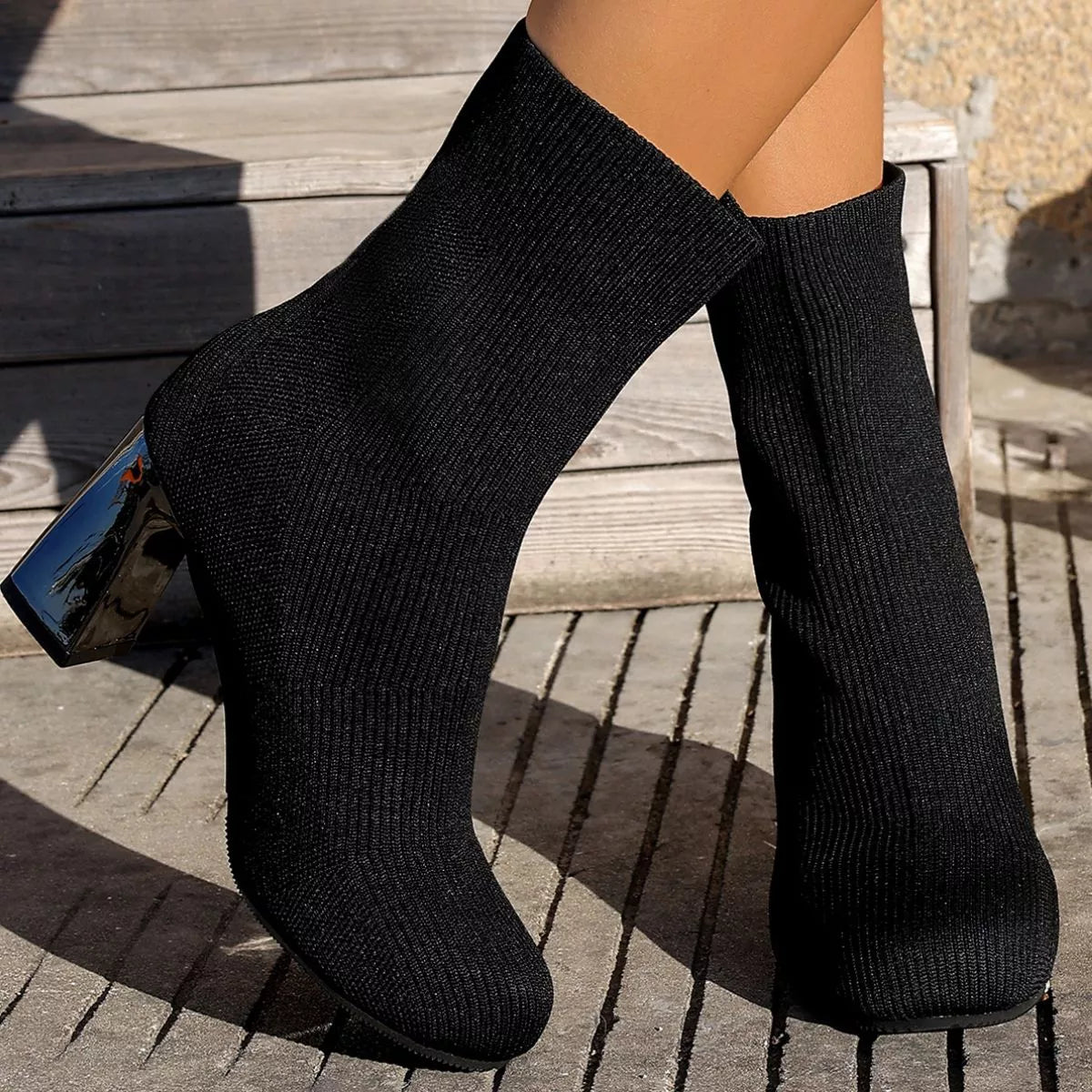 Round Toe Block Heels Boots - Be Bliss Boutique