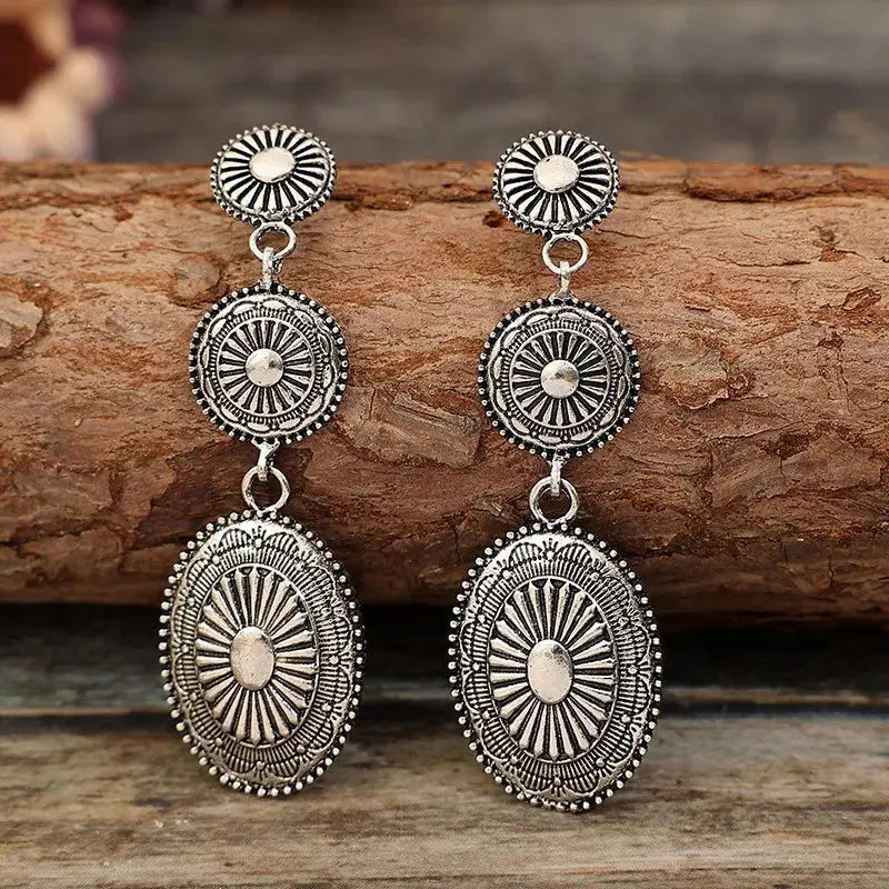 Vintage Western Concho-Style Alloy Dangle Earrings - Be Bliss Boutique