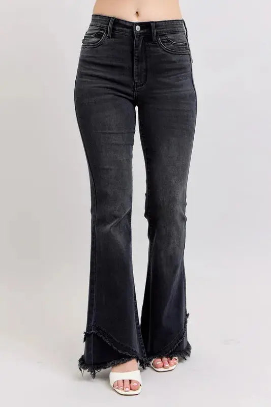Judy Blue Full Size/Plus Size High Waist Flare w/ Mock Fray Tulip Hem - Be Bliss Boutique