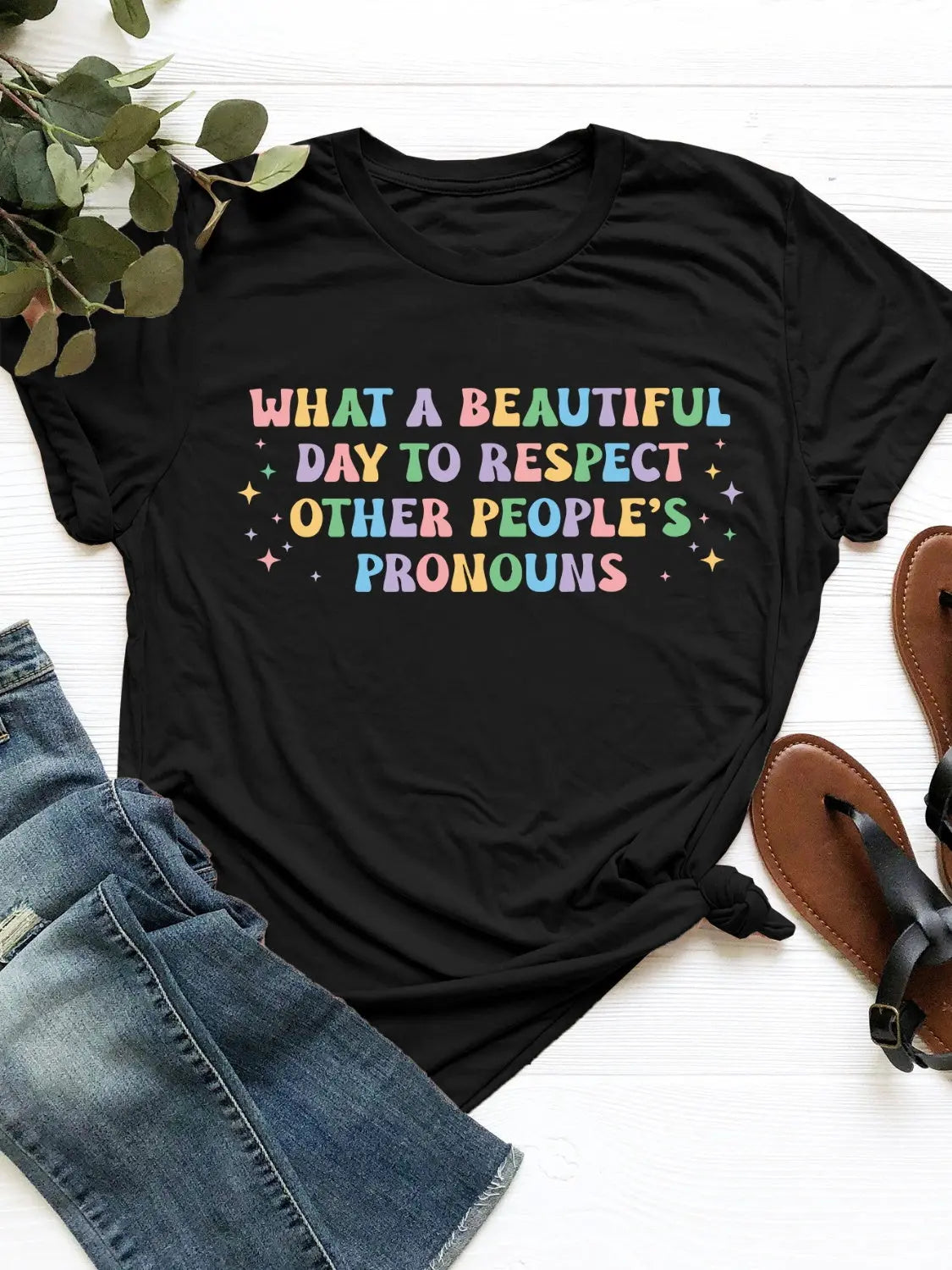 "What a Beautiful Day" Round Neck Short Sleeve Graphic T Shirt - Be Bliss Boutique