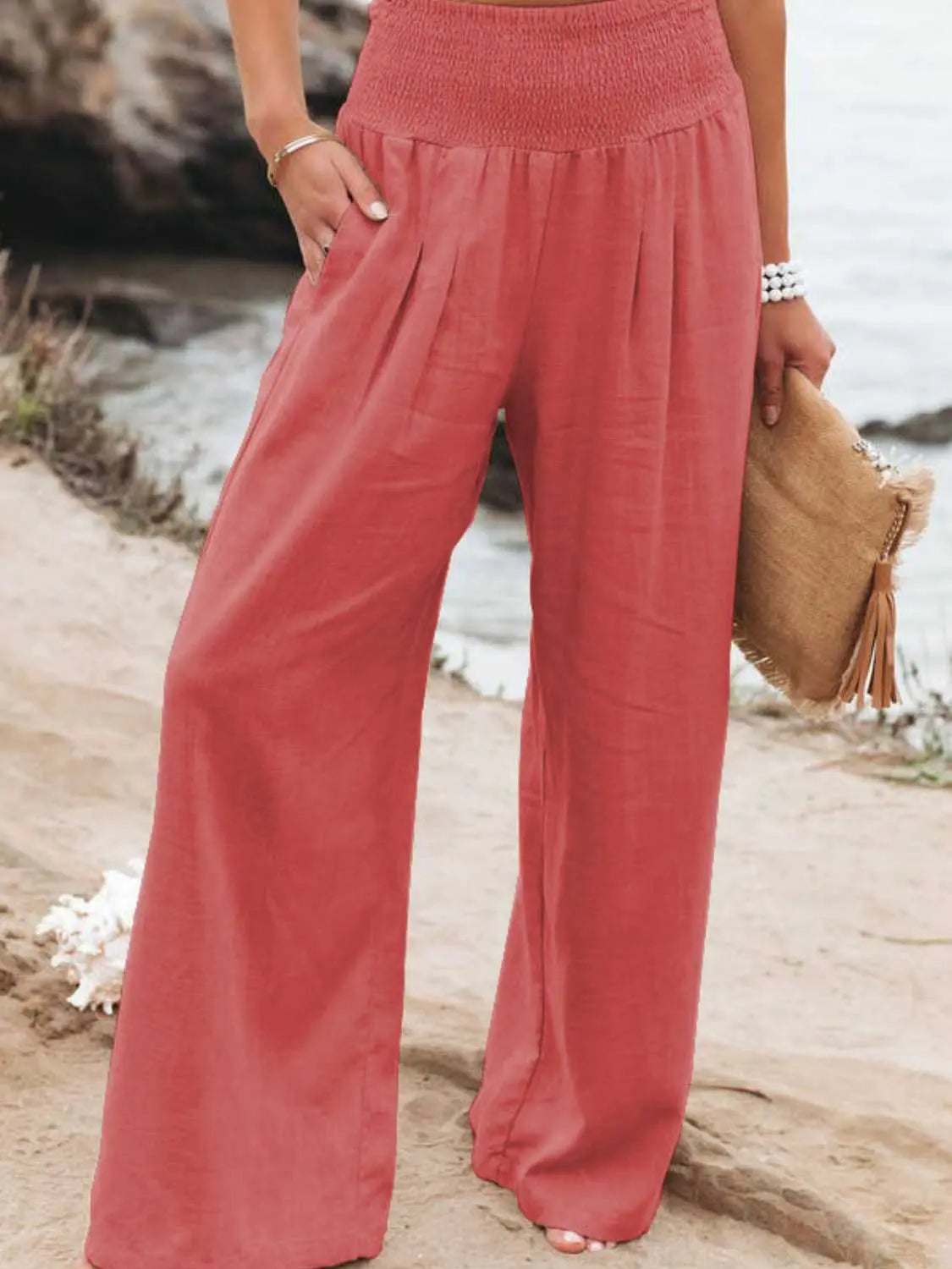Full Size Smocked Waist Wide Leg Pants - Be Bliss Boutique