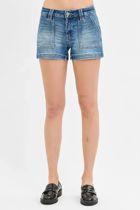 RISEN Jeans - Low Rise Patched Pocket Shorts - Be Bliss Boutique