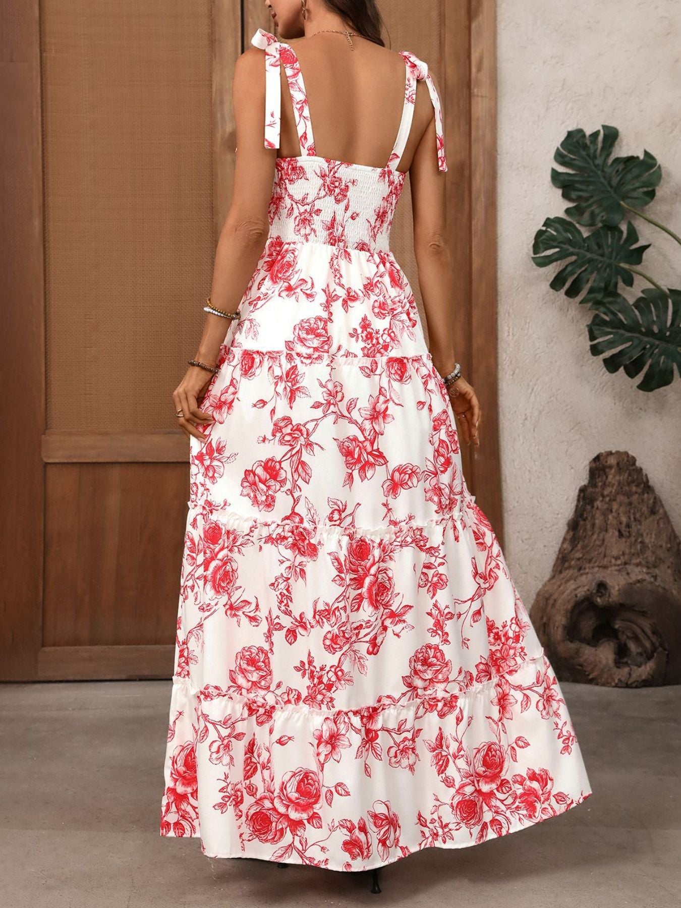 Floral Print Tie Strap Maxi Dress - Be Bliss Boutique