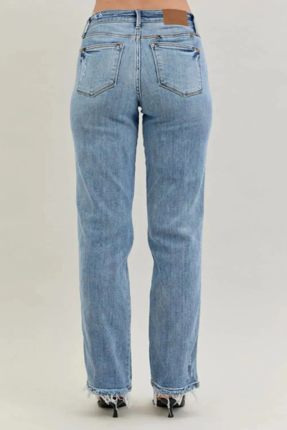 Judy Blue Jeans - Frayed Hem Cell Phone Pocket Dad Jeans - Be Bliss Boutique