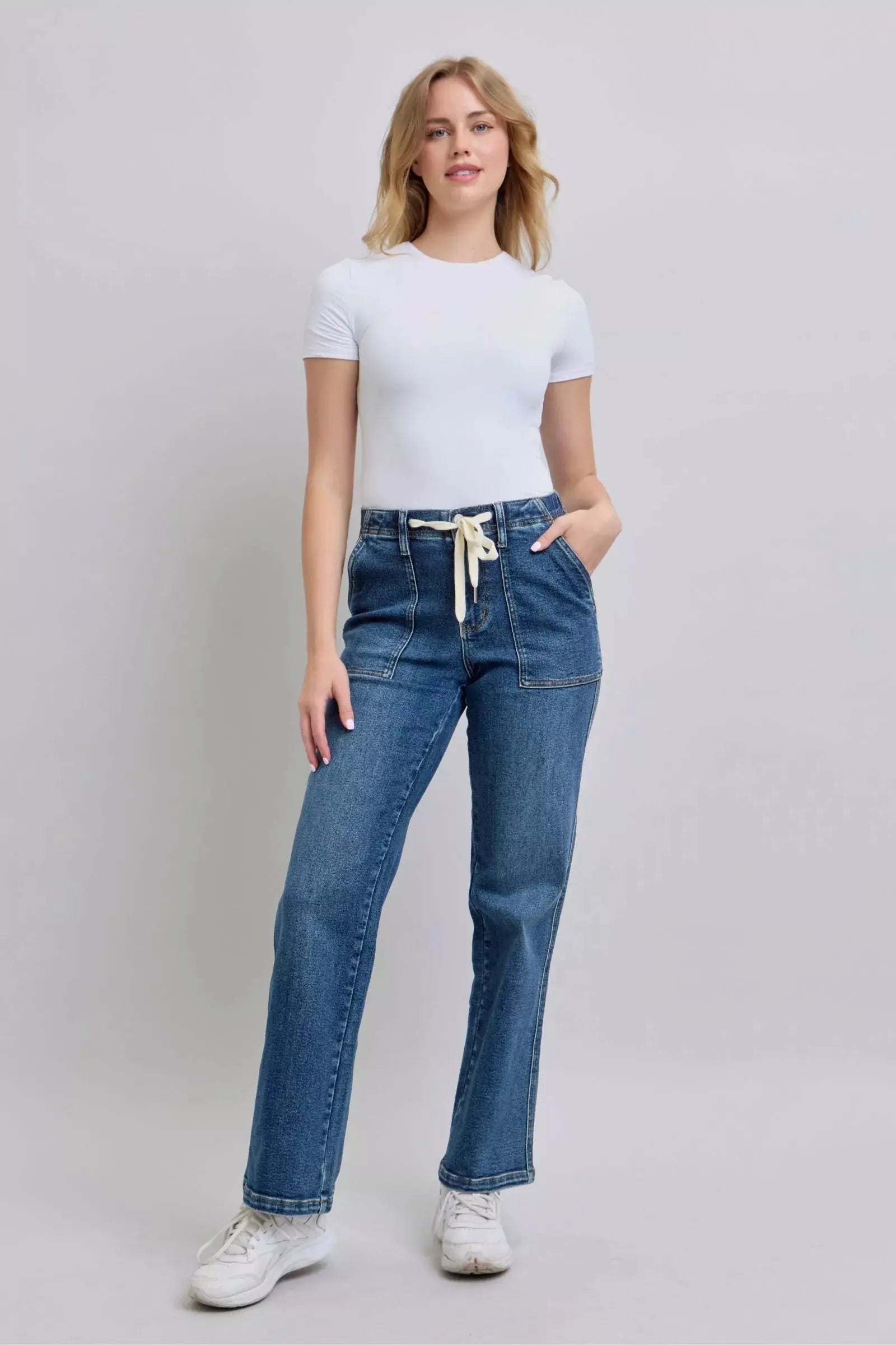 Judy Blue Jeans - Drawstring Straight Jeans with Pockets - Be Bliss Boutique