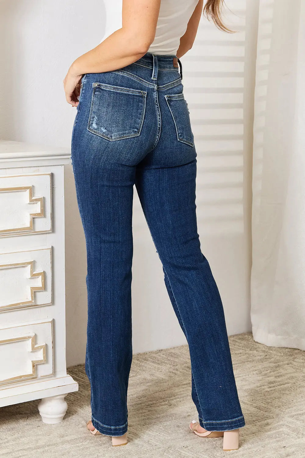 Full Size Mid Rise Hand Sand & Destroy Bootcut Judy Blue Jeans - Be Bliss Boutique