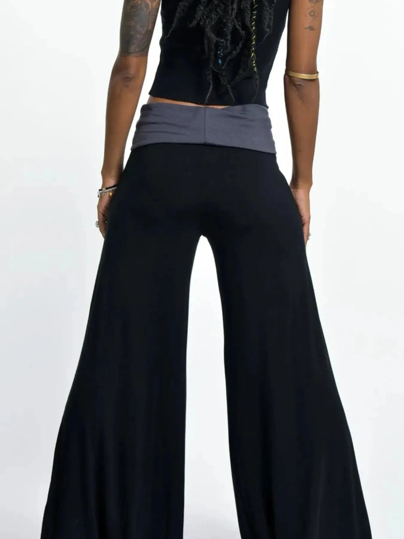 High Waisted Wide Leg Yoga Pants with Contrast Waistband - Be Bliss Boutique