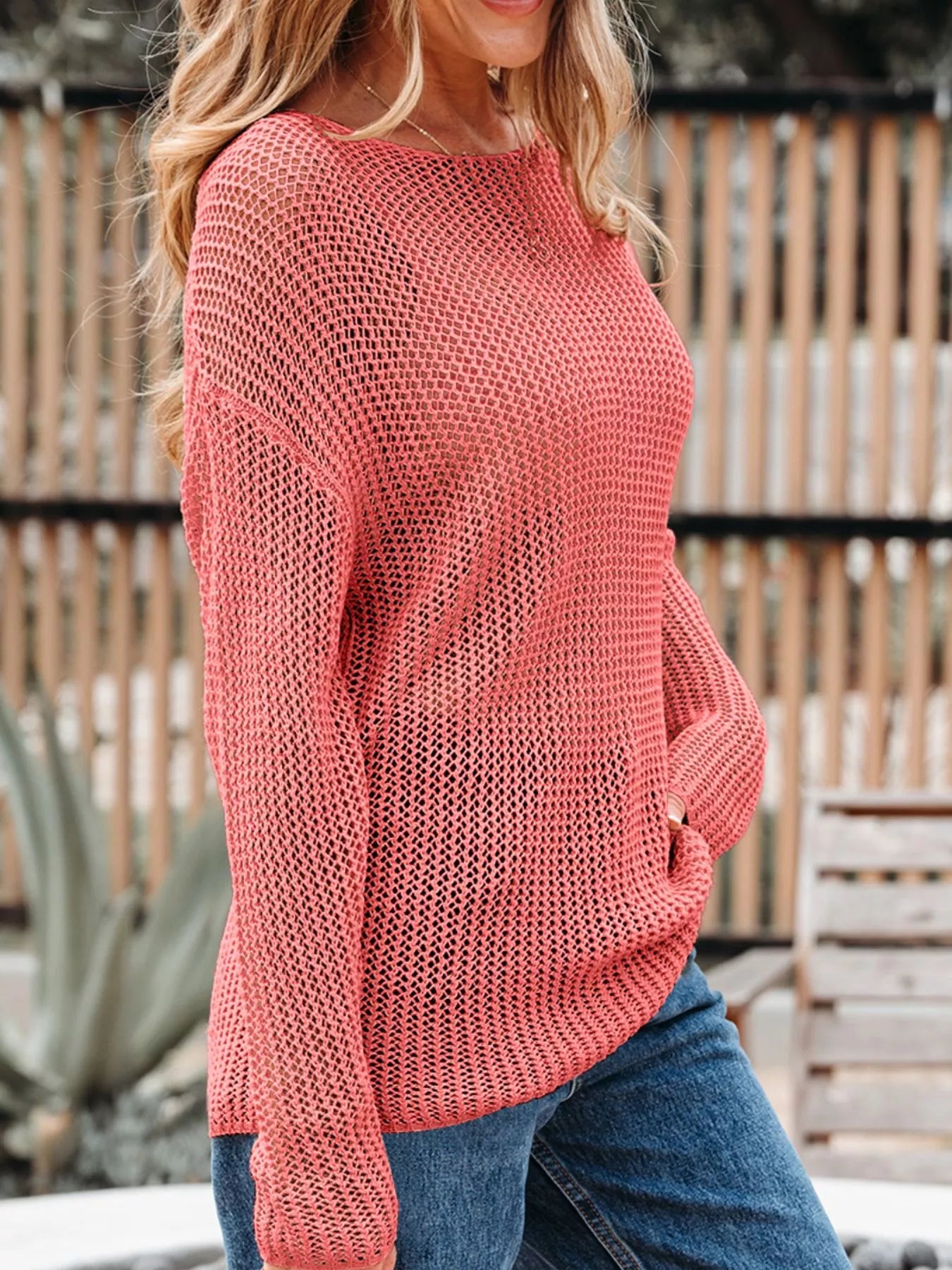 Crochet Hollow Out Long Sleeve Knit Top - Be Bliss Boutique