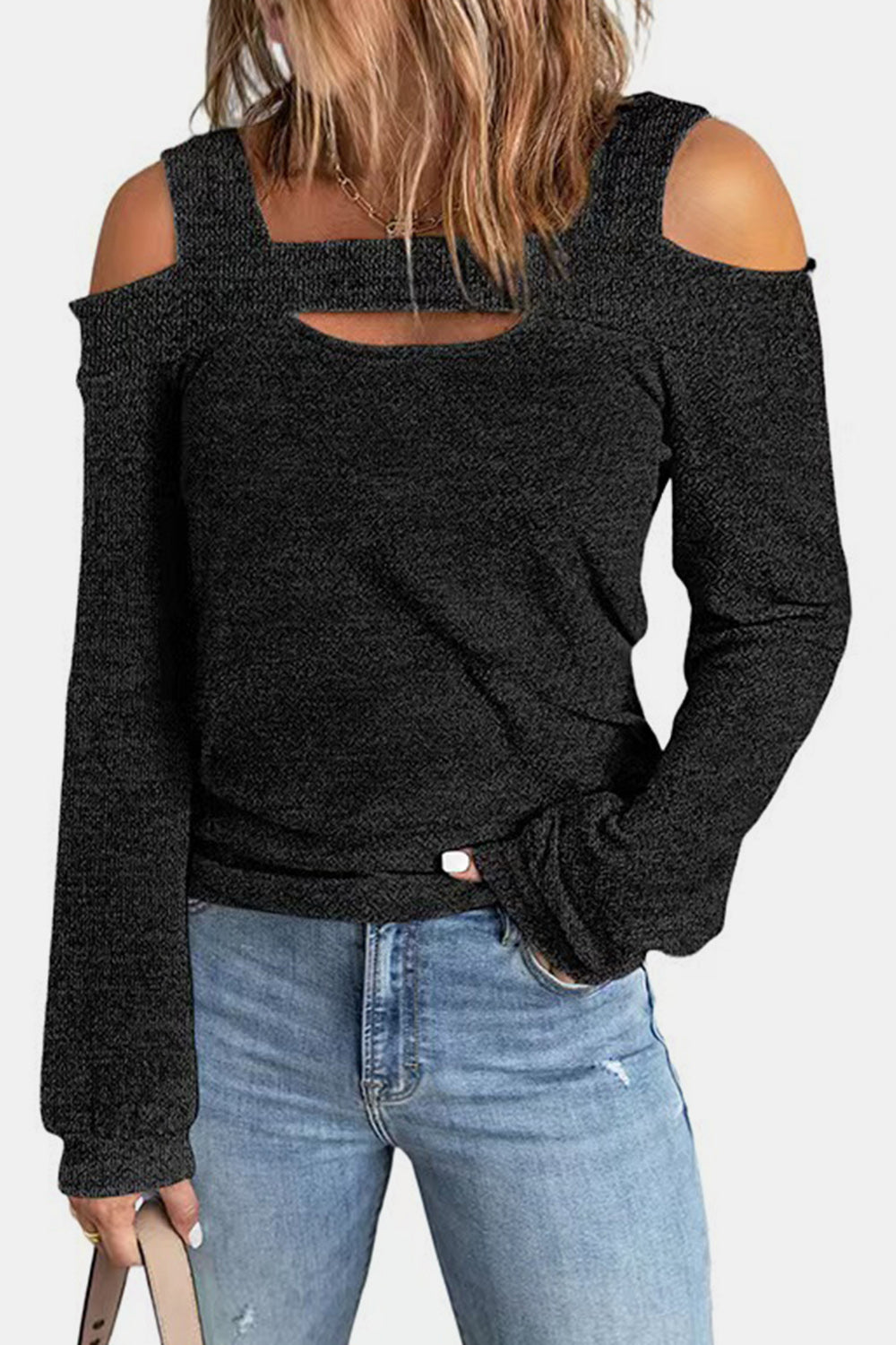 Full Size Cutout Cold Shoulder Blouse - Be Bliss Boutique