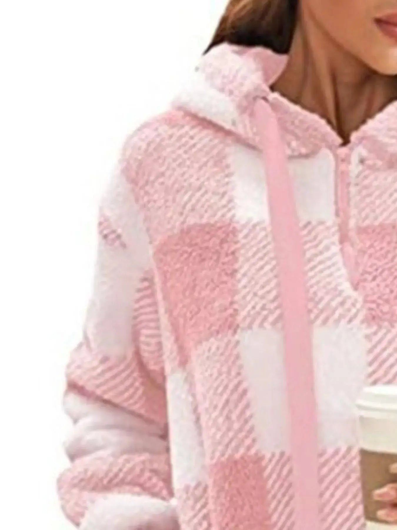 Plus Size Plaid Drawstring Sherpa Hoodie - Be Bliss Boutique