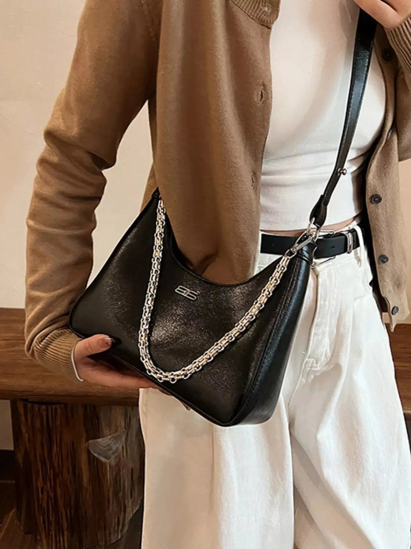 Chain-Accented Crossbody Bag - Be Bliss Boutique